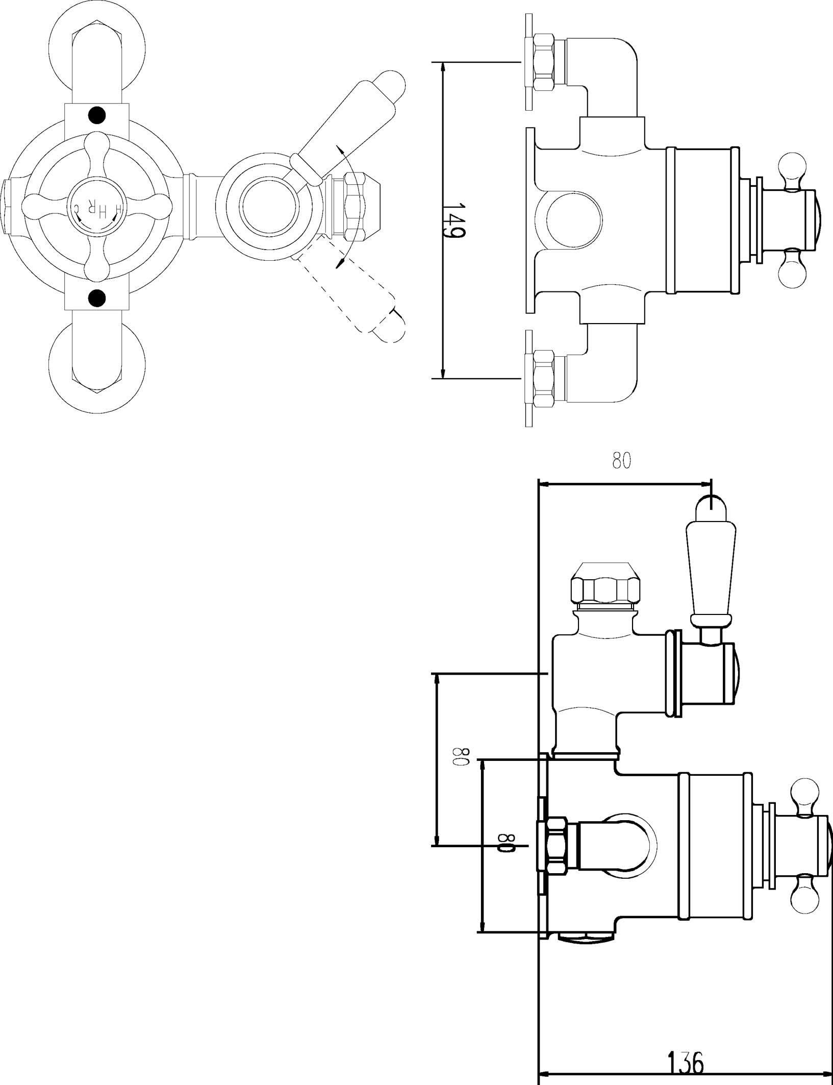 Old London Topaz Twin Exposed Shower Valve, Shower Valves for Btahroom Shower, Chrome & Black