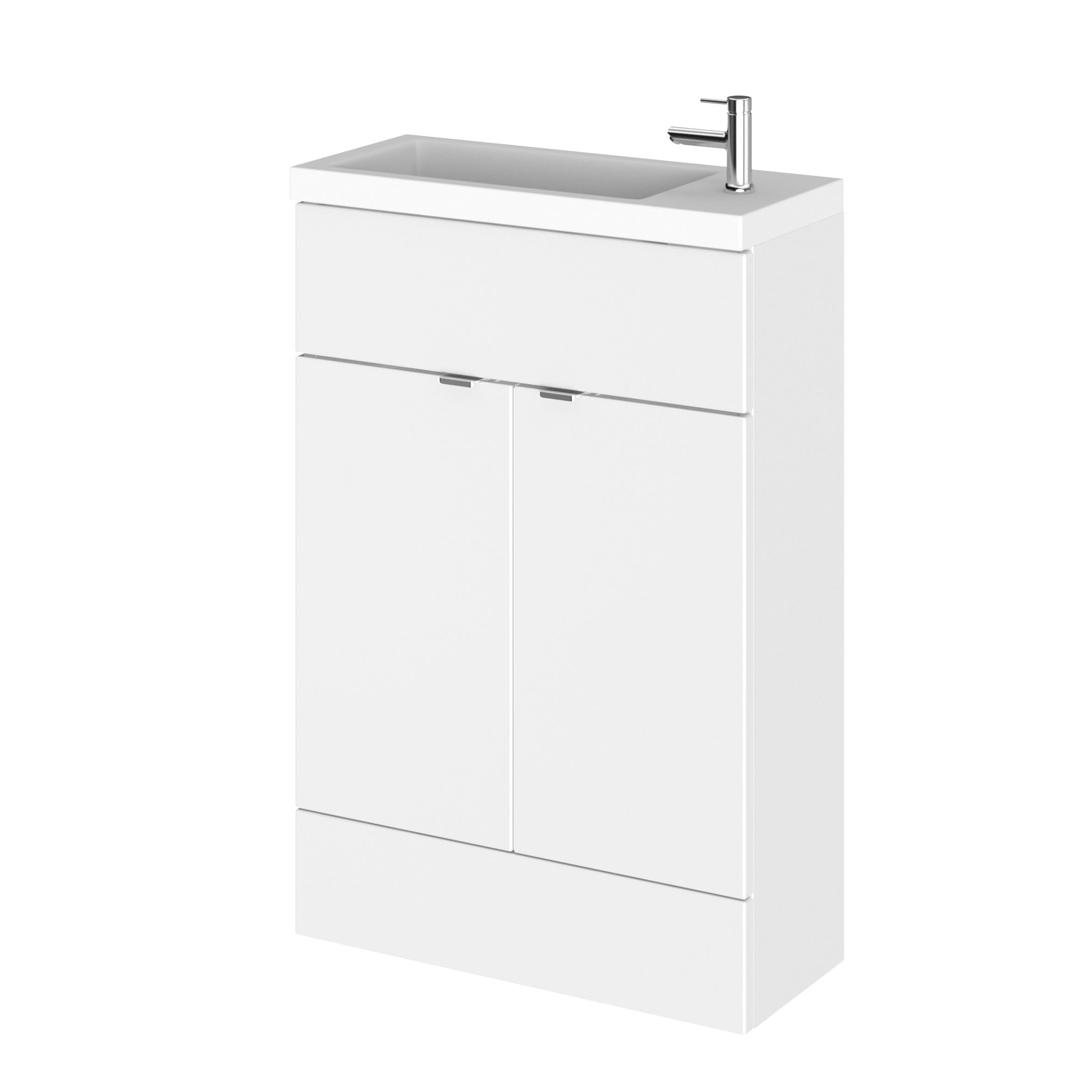 Hudson Reed Fusion Floor Standing 2 Door Vanity Unit & Polymarble Basin Compact, Bathroom Sink Vanity Unit, 600mm