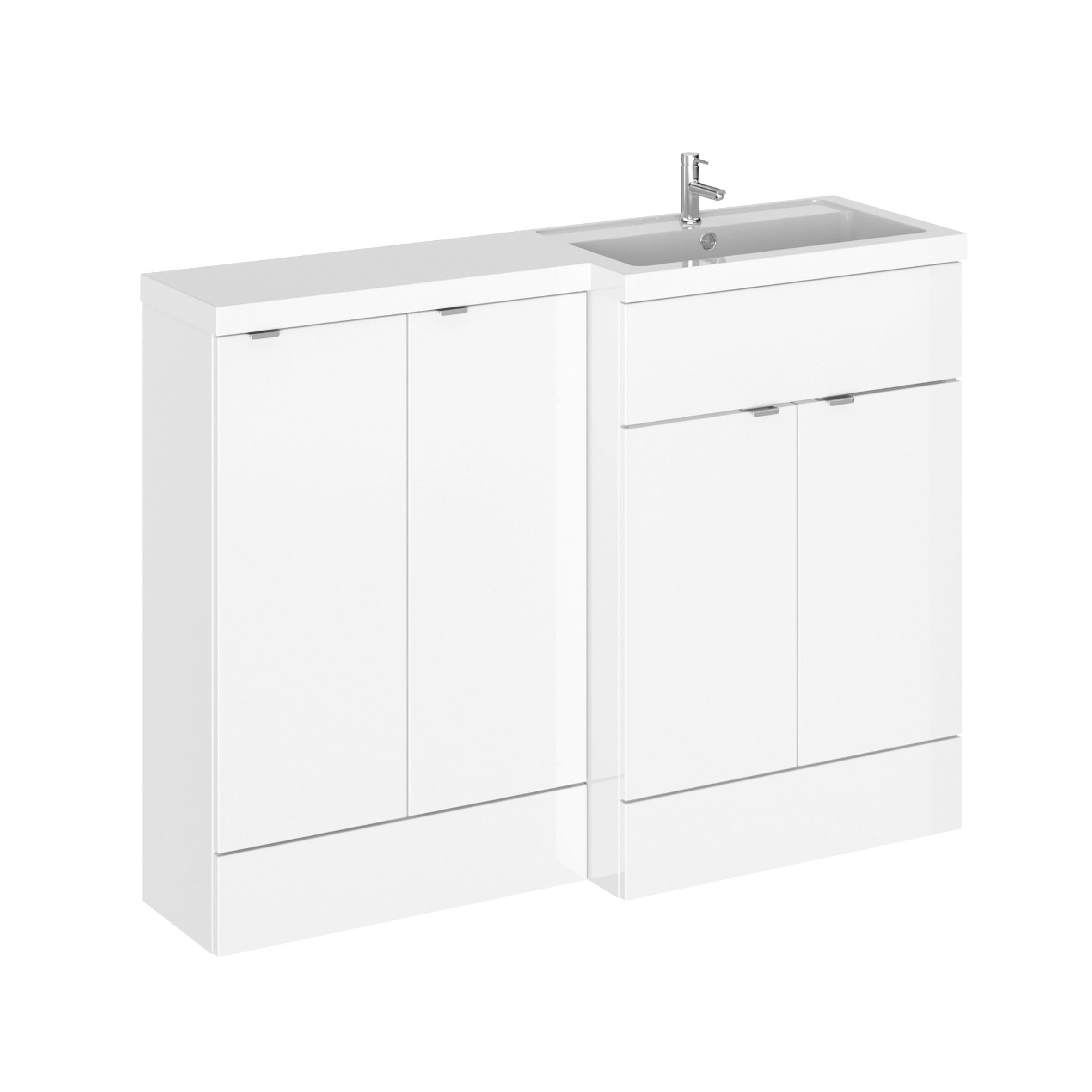Hudson Reed Fusion Floor Standing 4 Door Vanity Basin Right Hand Combination, Vanity Unit with Basin, Gloss White, 1200mm