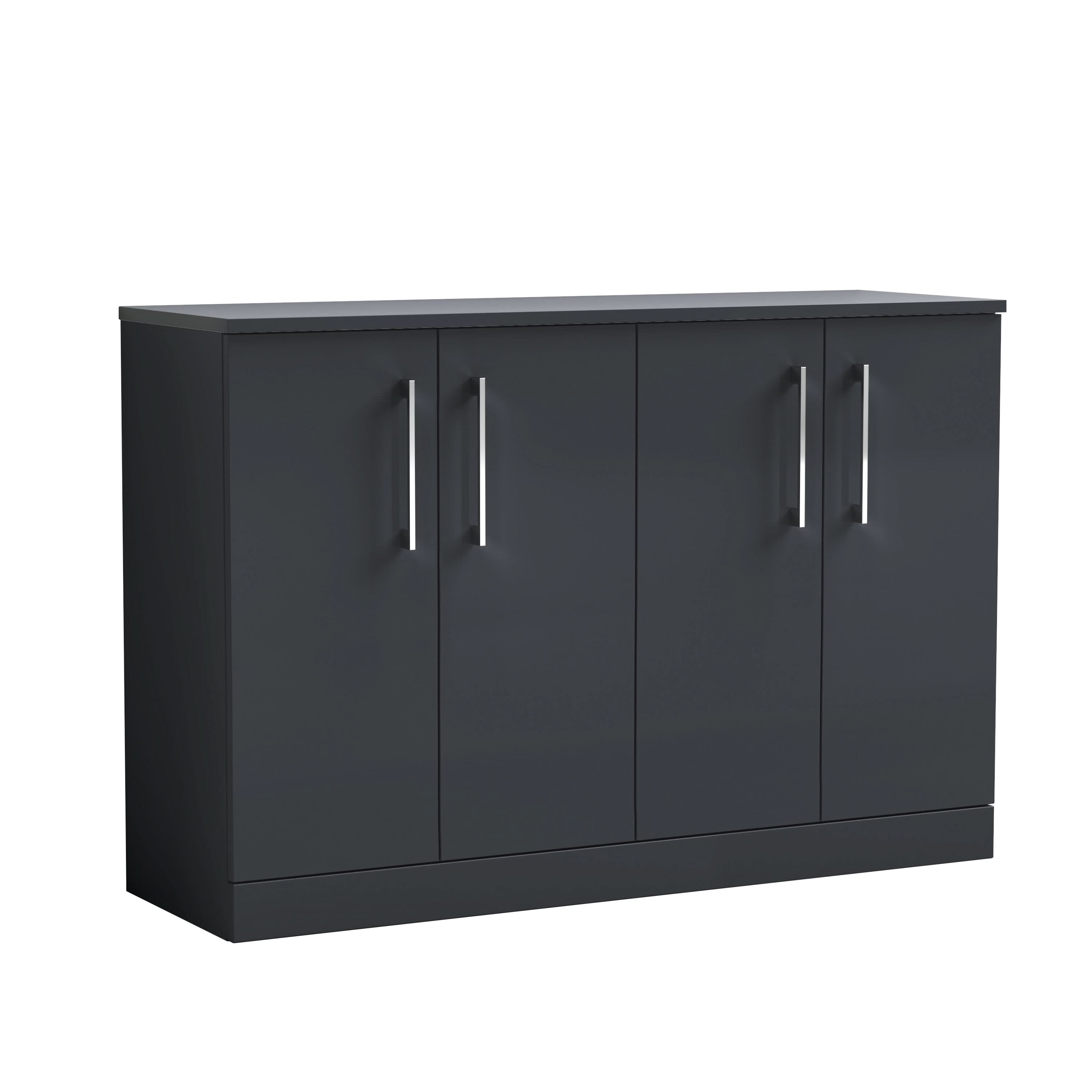 Nuie Arno Floor Standing 4 Door Vanity & Laminate Worktop, Contemporary Floor Standing Vanity Unit in Soft Black, 1200mm