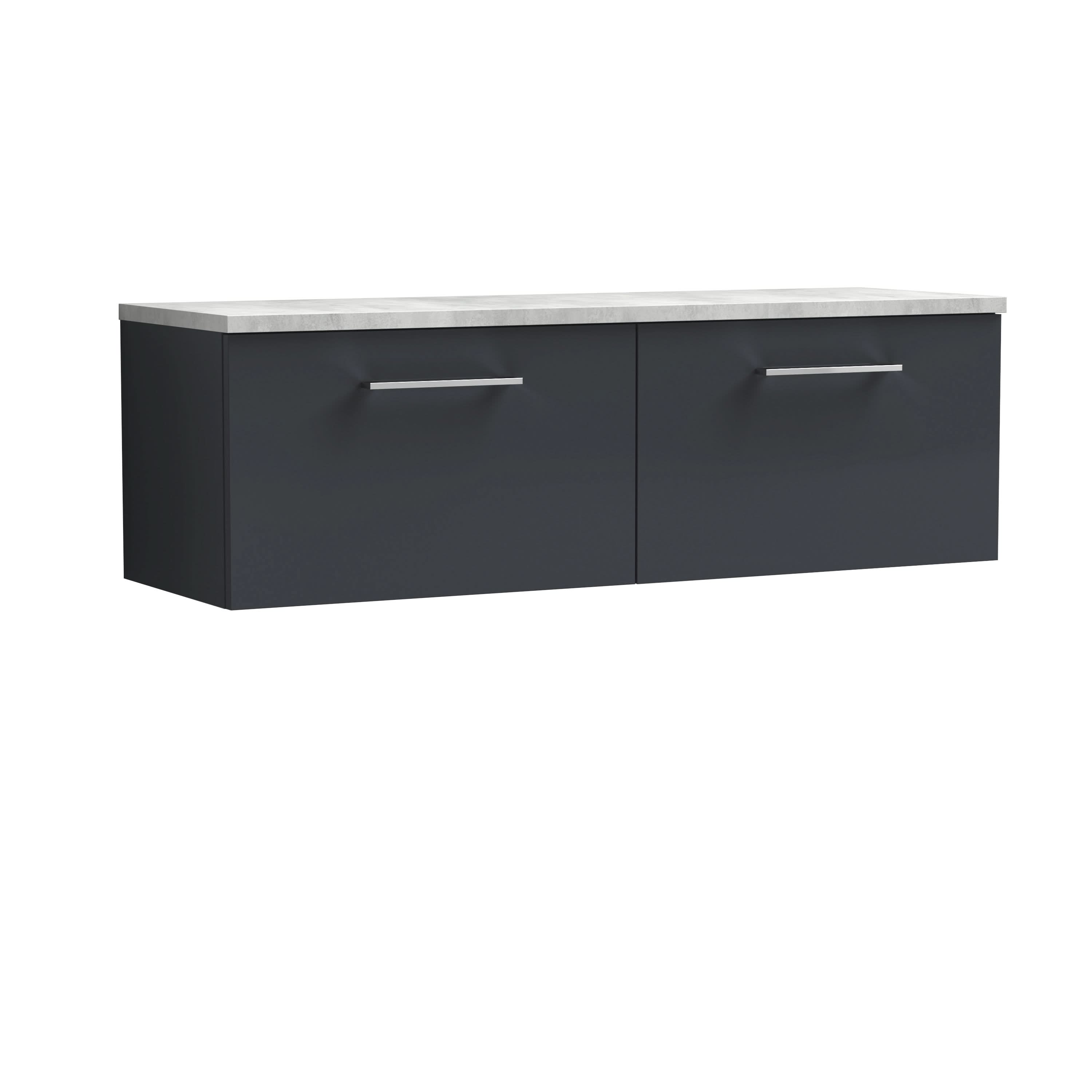 Nuie Arno Wall Hung Vanity Unit with 2 Soft-Close Drawers & Bellato Grey Laminate Top, Modern Counter Top Vanity Unit in Soft Black, 1200mm