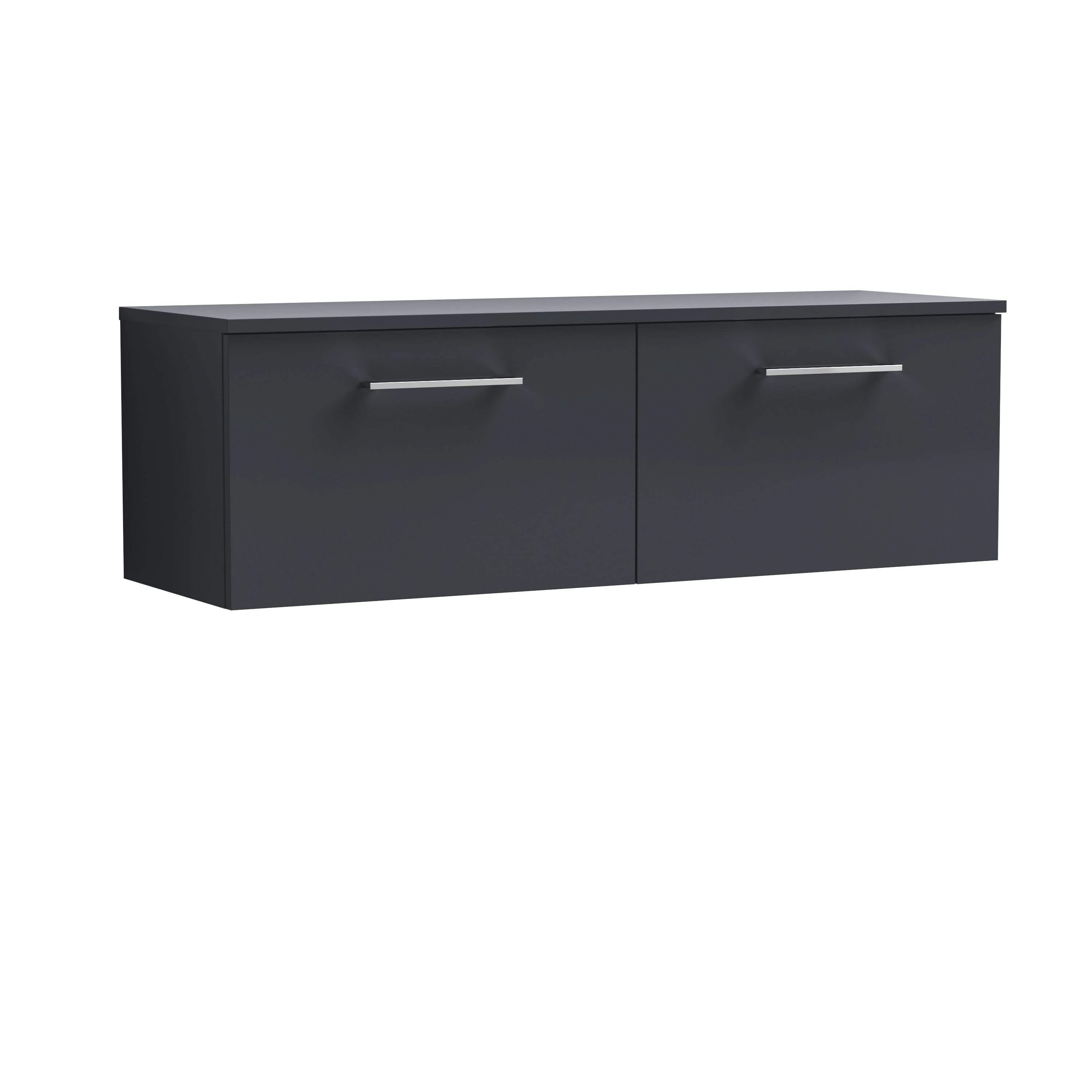Nuie Arno Wall Hung Vanity Unit with 2 Soft-Close Drawer & Laminate Worktop in Satin Soft Black, Modern Counter Top Vanity Unit in Soft Black, 1200mm