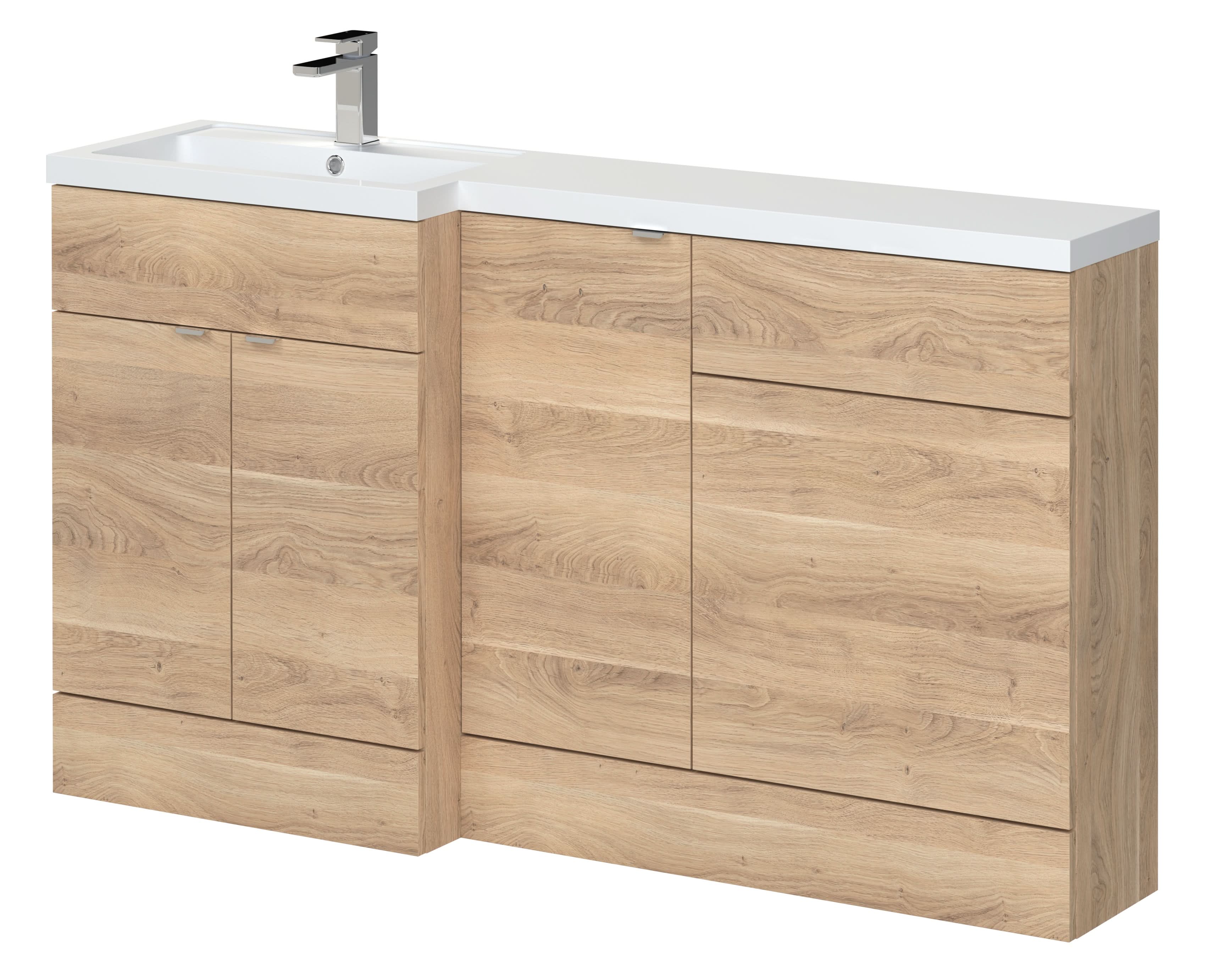 Hudson Reed Fusion Floor Standing Left Hand Combination, Stylish Bathroom Storage Unit, Bleached Oak, 1500mm