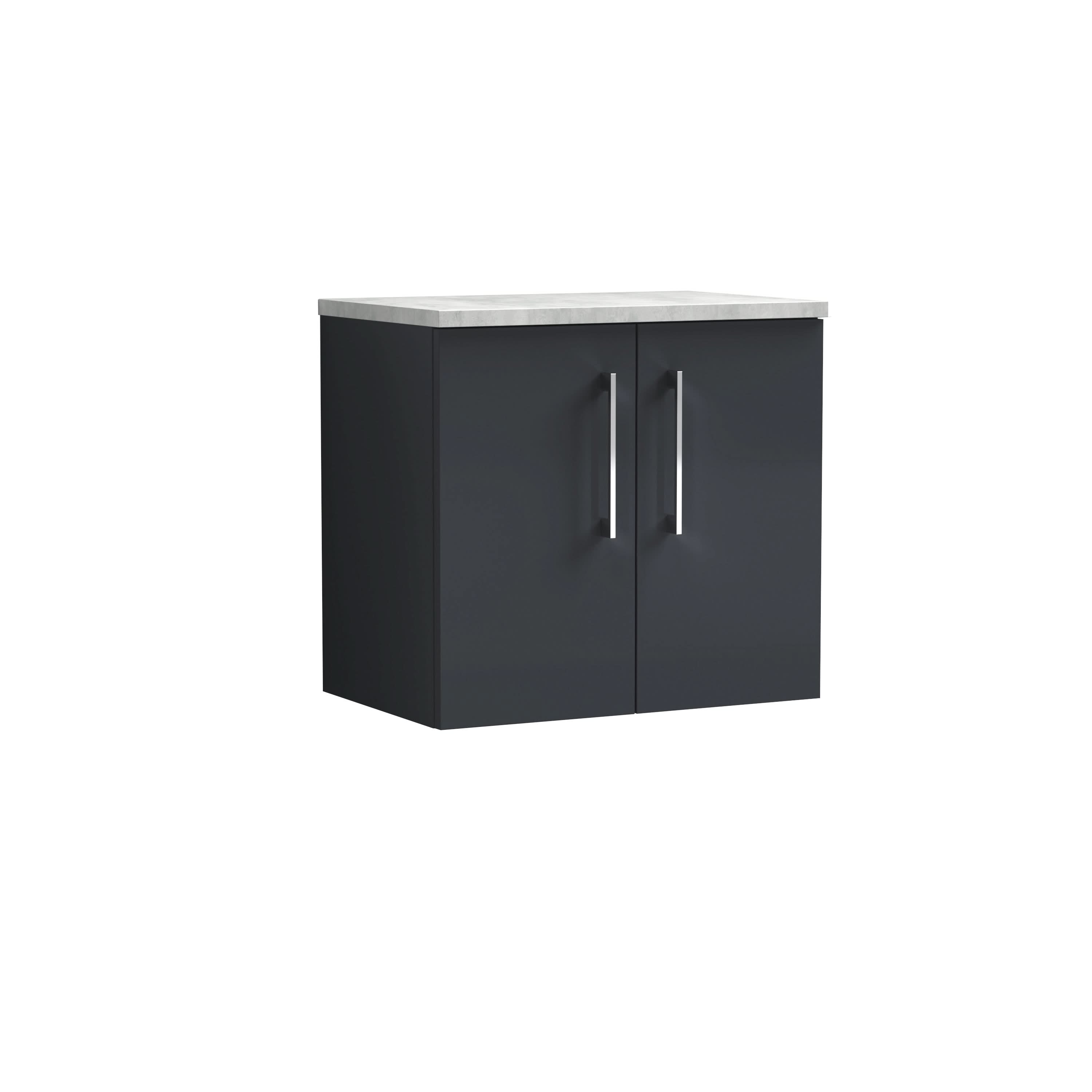 Nuie Arno Wall Hung 2-Door Vanity Unit & Laminate Worktop in Bellato Grey, Modern Counter Top Vanity Unit in Soft Black, 600mm