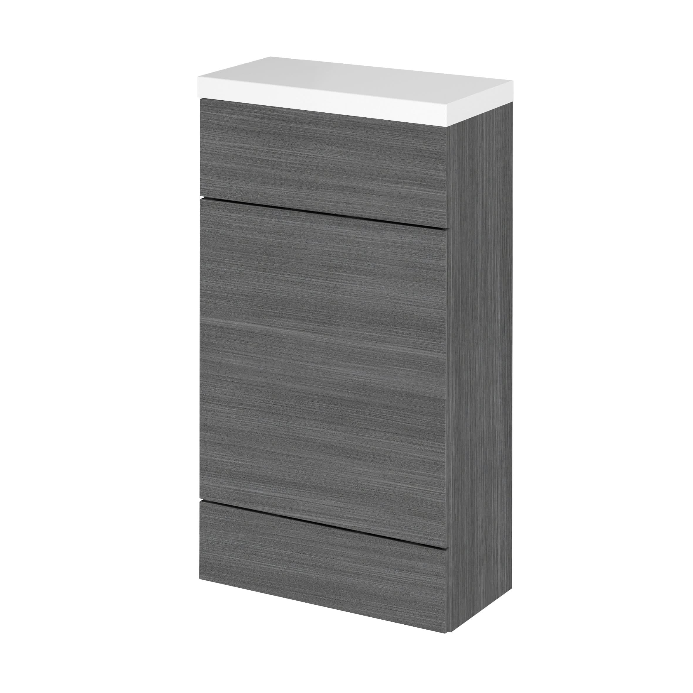 Hudson Reed Fusion Floor Standing WC Unit & Polymarble Top Compact, Bathroom Storage Unit, Anthracite Woodgrain, 500mm
