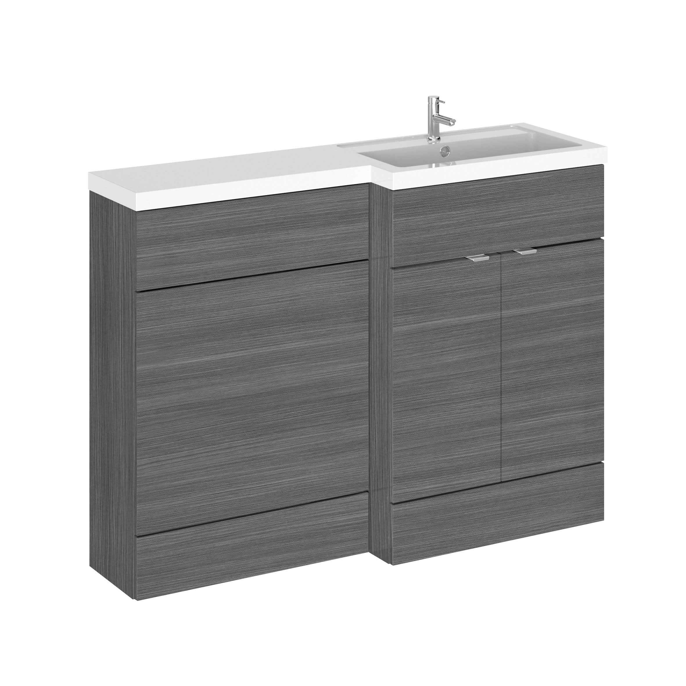 Hudson Reed Fusion Floor Standing 2 Door Vanity Basin & WC Right Hand Combination, Sink Vanity Unit, Anthracite Woodgrain, 1200mm