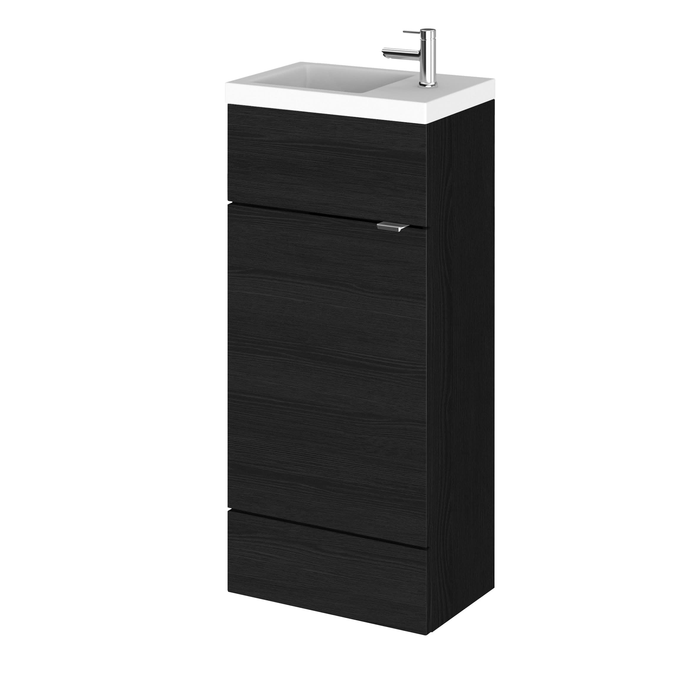 Hudson Reed Fusion Floor Standing 1 Door Vanity Unit & Polymarble Basin Compact, Sink Vanity Unit, Charcoal Black, 400mm