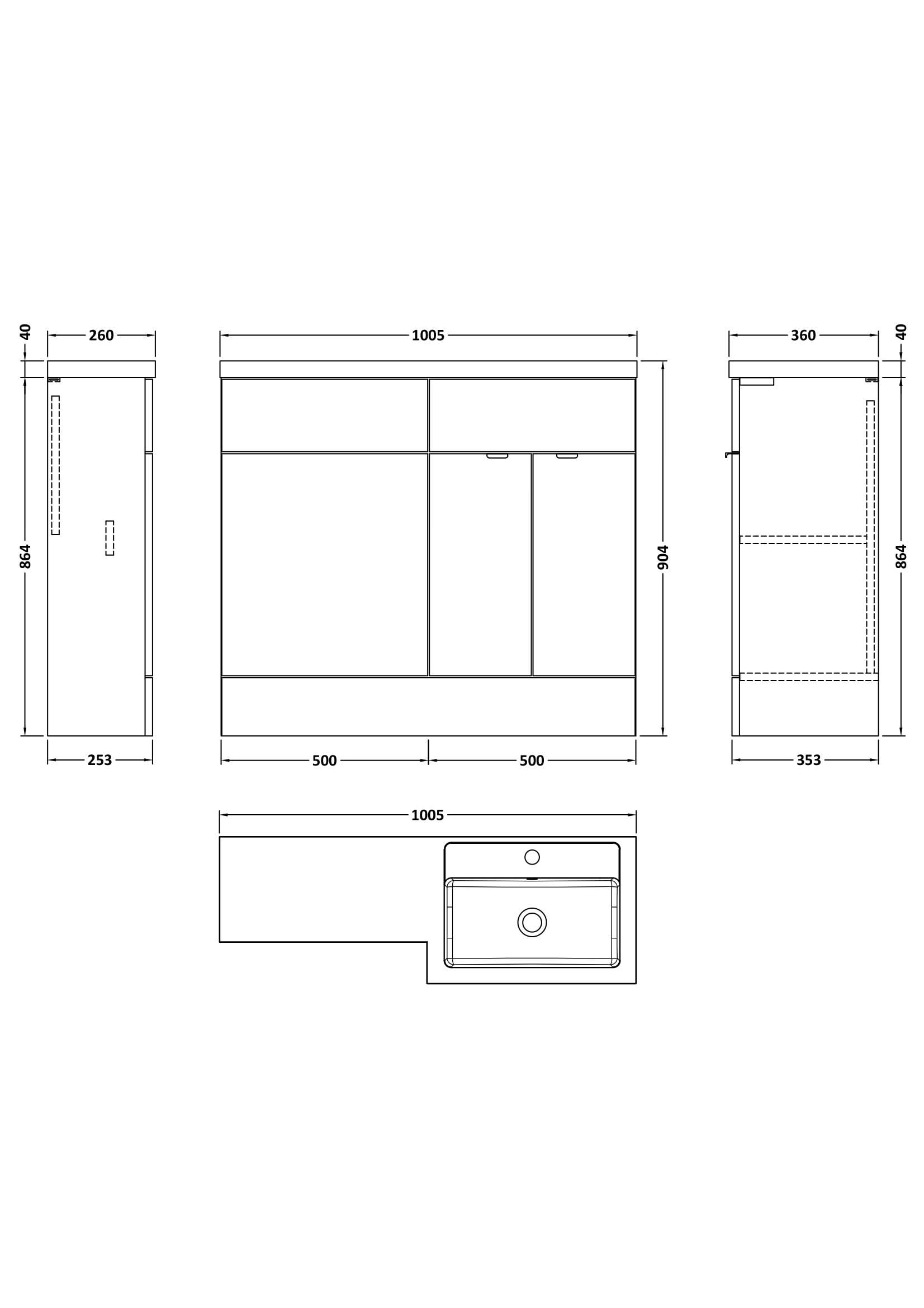 Hudson Reed Fusion Floor Standing 2 Door Vanity Basin & WC Right Hand Combination, Sink Vanity Unit, Charcoal Black, 1000mm
