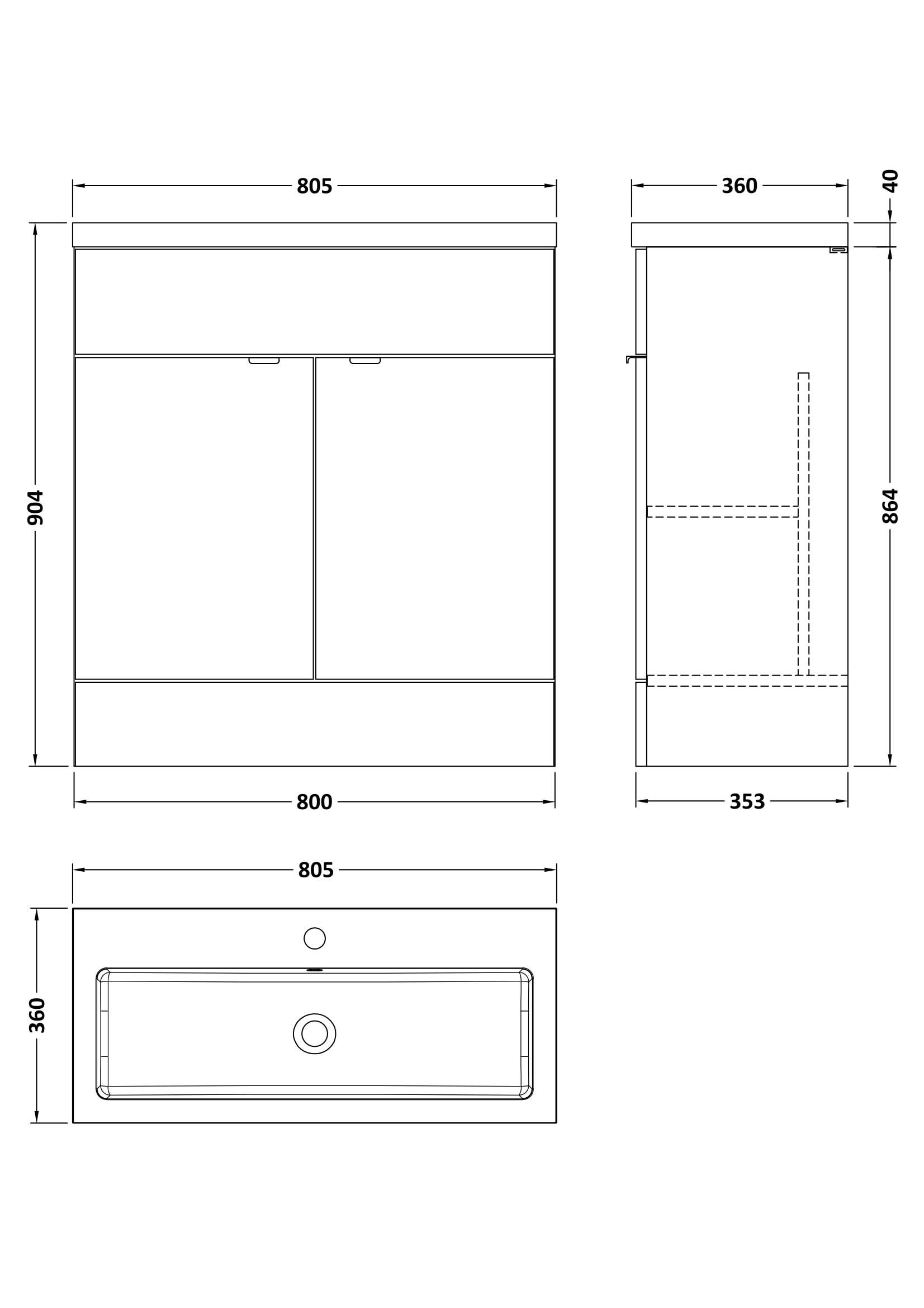 Hudson Reed Fusion Floor Standing 2 Door Vanity Unit & Polymarble Basin, Sink Vanity Unit, Charcoal Black, 800mm