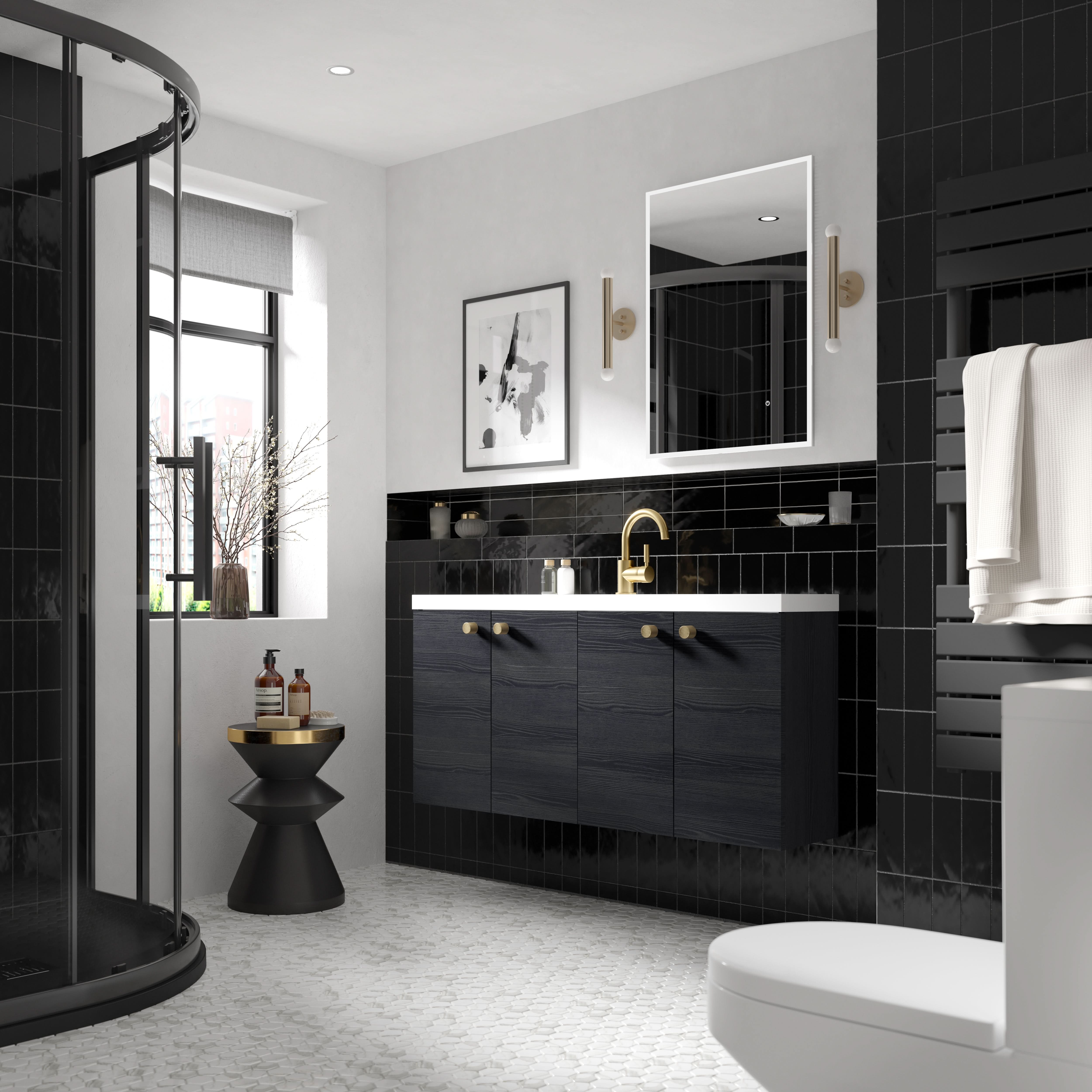 Hudson Reed Fusion Wall Hung Vanity Unit & Basin Compact, Stylish Sink Vanity Unit, Charcoal Black, 1200mm