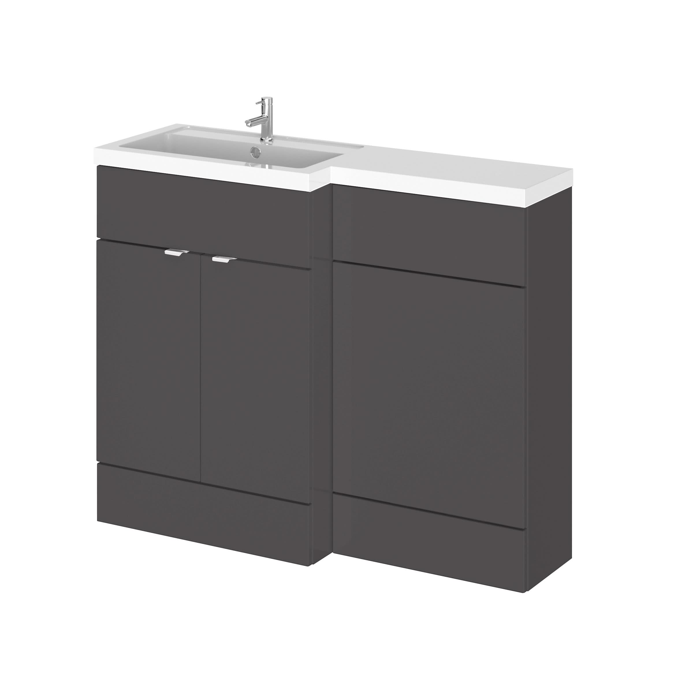 Hudson Reed Fusion Floor Standing 2 Door Vanity Basin & WC Left Hand Combination, Sink Vanity Unit, Gloss Grey, 1100mm