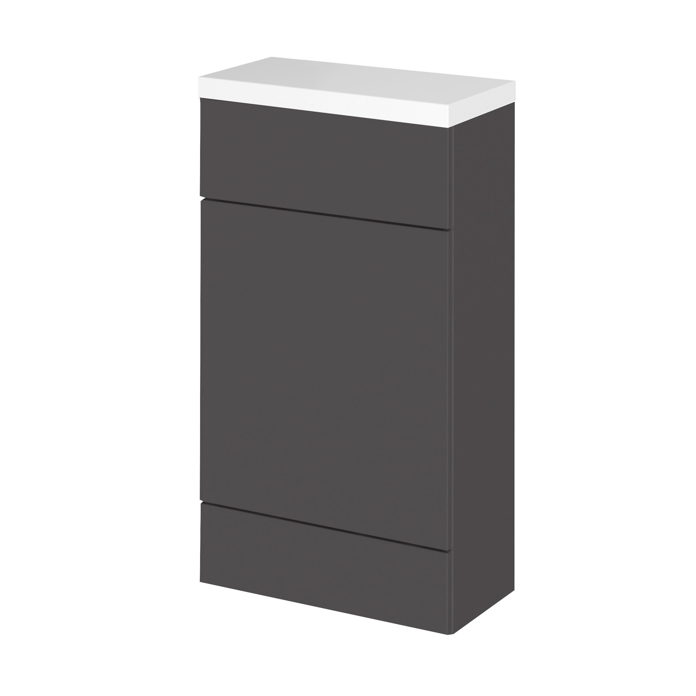 Hudson Reed Fusion Floor Standing WC Unit with Polymarble Top Compact, Stylish Bathroom Storage Unit, Gloss Grey, 500mm