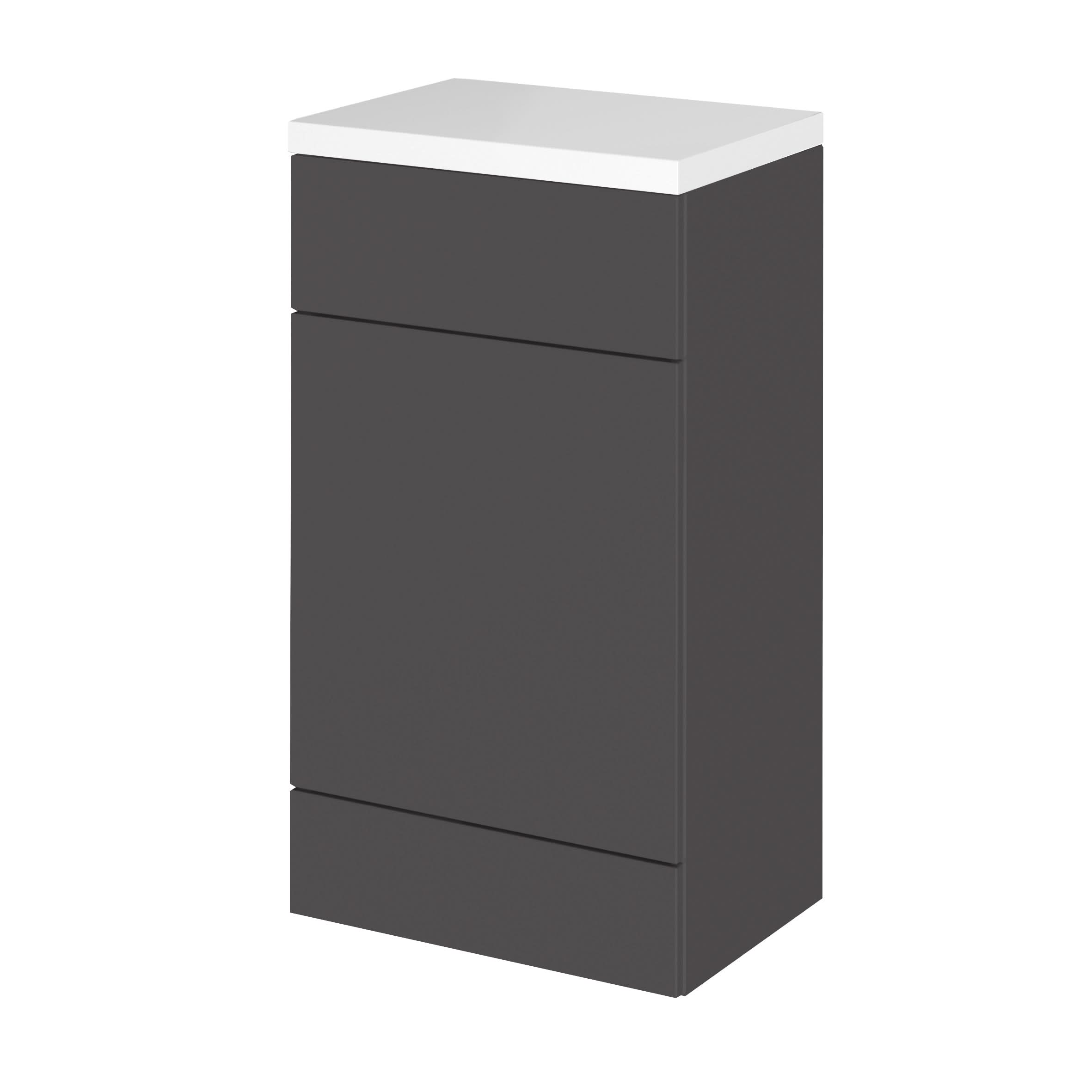Hudson Reed Fusion Floor Standing WC Unit & Polymarble Top, Stylish Bathroom Storage Unit, Gloss Grey, 500mm