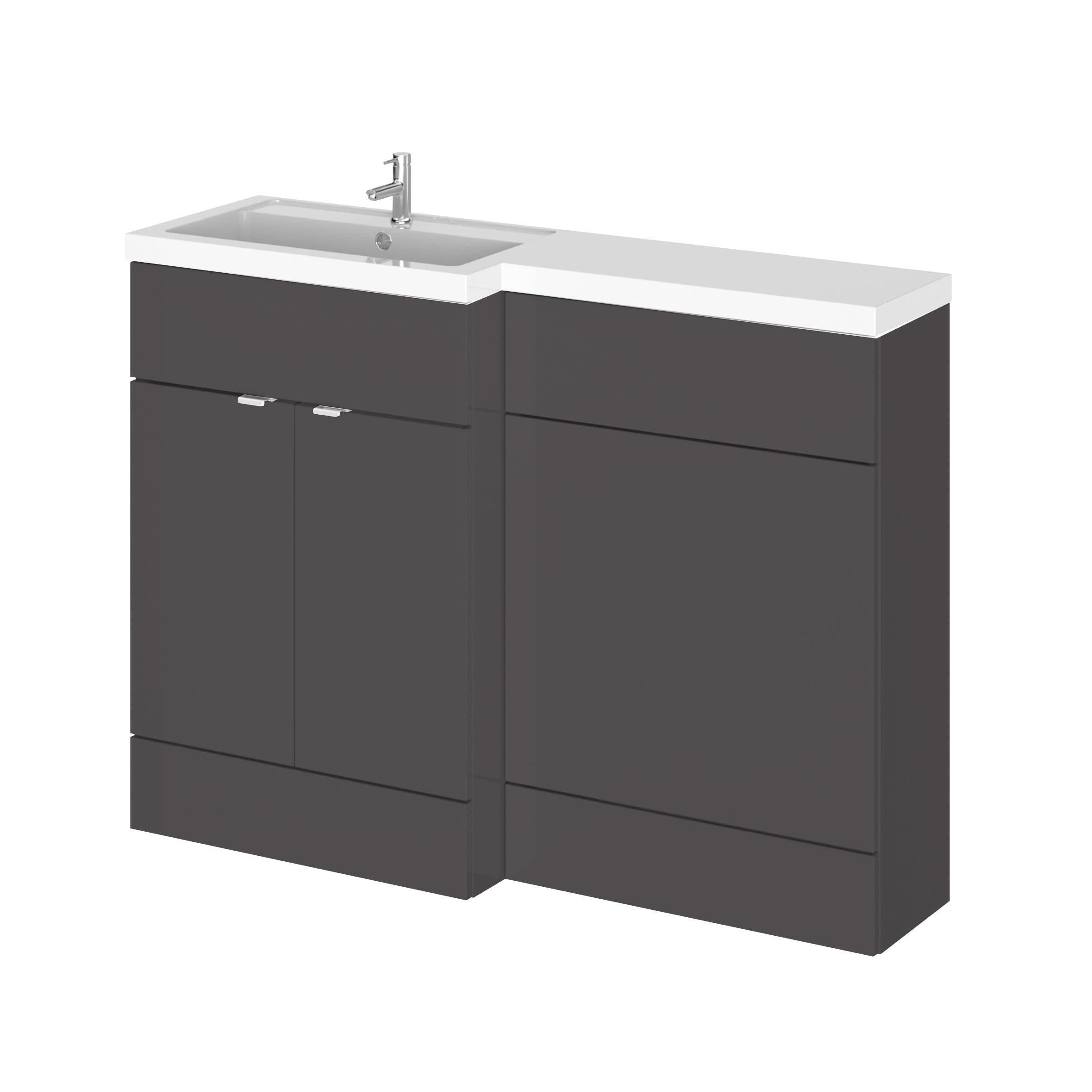 Hudson Reed Fusion Floor Standing 2 Door Vanity Basin & WC Left Hand Combination, Bathroom Storage Unit, Gloss Grey, 1200mm