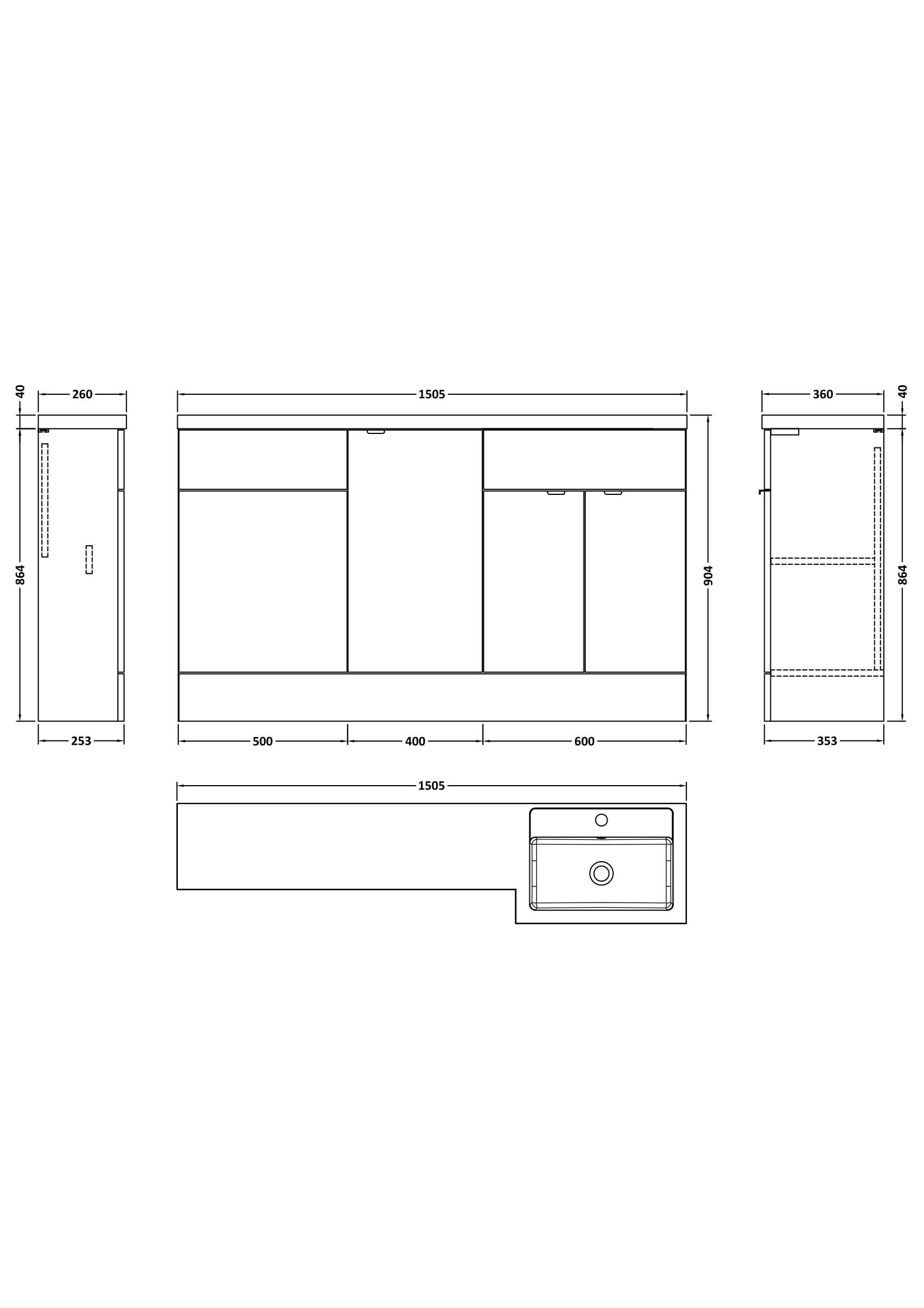 Hudson Reed Fusion Floor Standing 3 Door Vanity Basin & WC Right Hand Combination, Bathroom Storage Unit, Gloss Grey, 1500mm