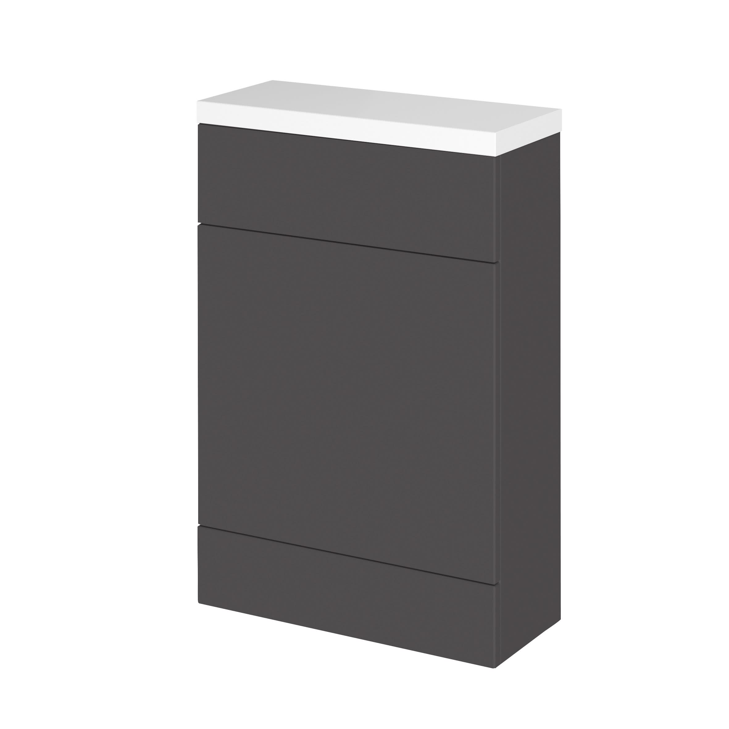 Hudson Reed Fusion Floor Standing WC Unit & Polymarble Top Compact, Stylish Bathroom Storage Unit, Gloss Grey, 600mm