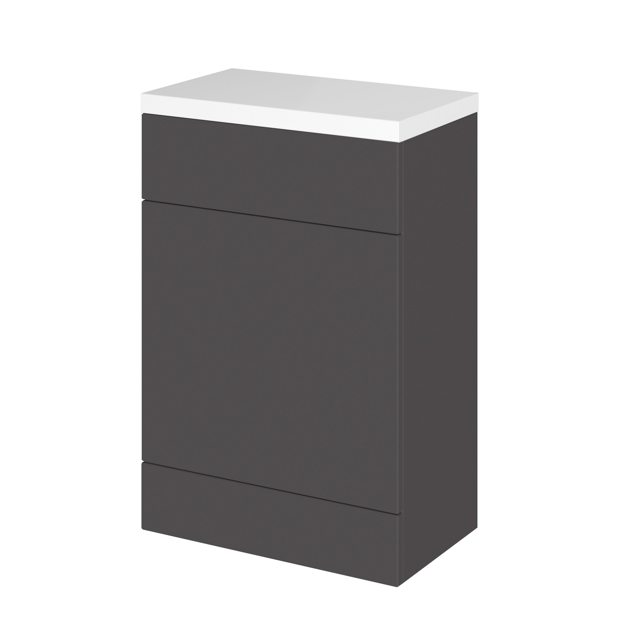 Hudson Reed Fusion Floor Standing WC Unit & Polymarble Top, Stylish Bathroom Storage Unit, Gloss Grey, 600mm
