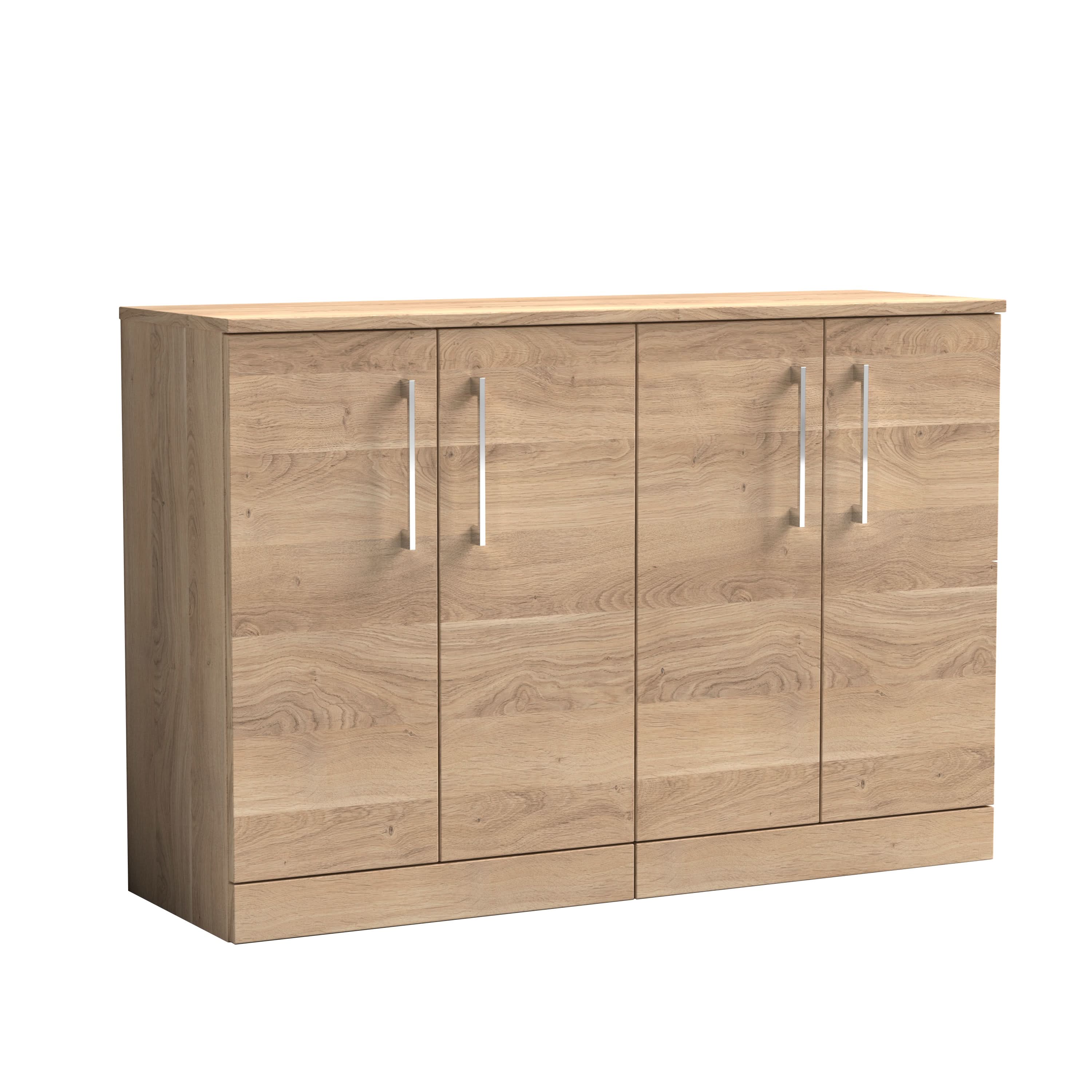 Nuie Arno Floor Standing 4-Door Vanity Unit & Worktop, Stylish Modern Vanity Units in Bleached Oak for Contemporary Bathrooms, 1200mm