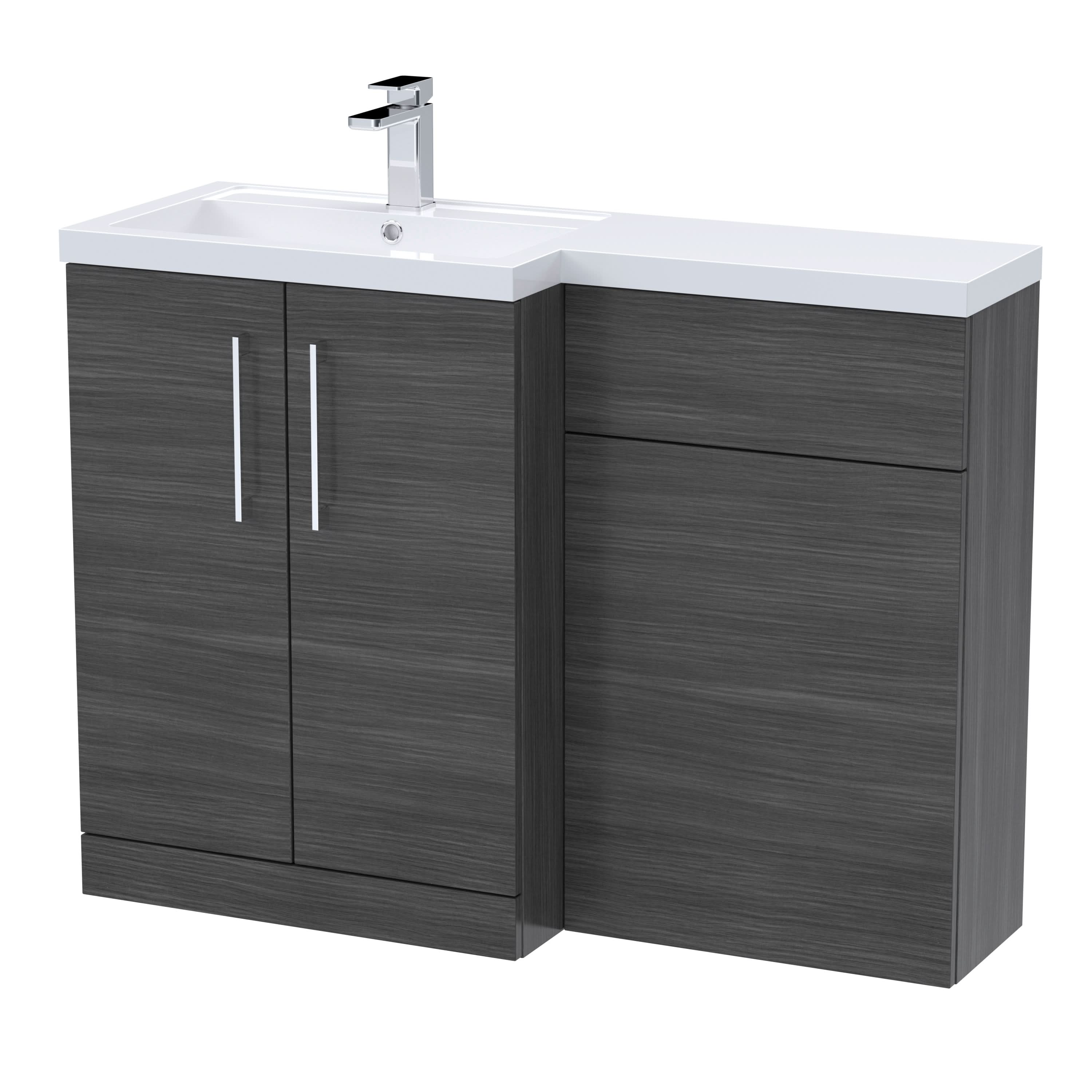 Nuie 1100mm Left Hand Combination, Polymarble Basin Pre-drilled with 1 Tap Hole, Bathroom Storage Unit in Anthracite Woodgrain