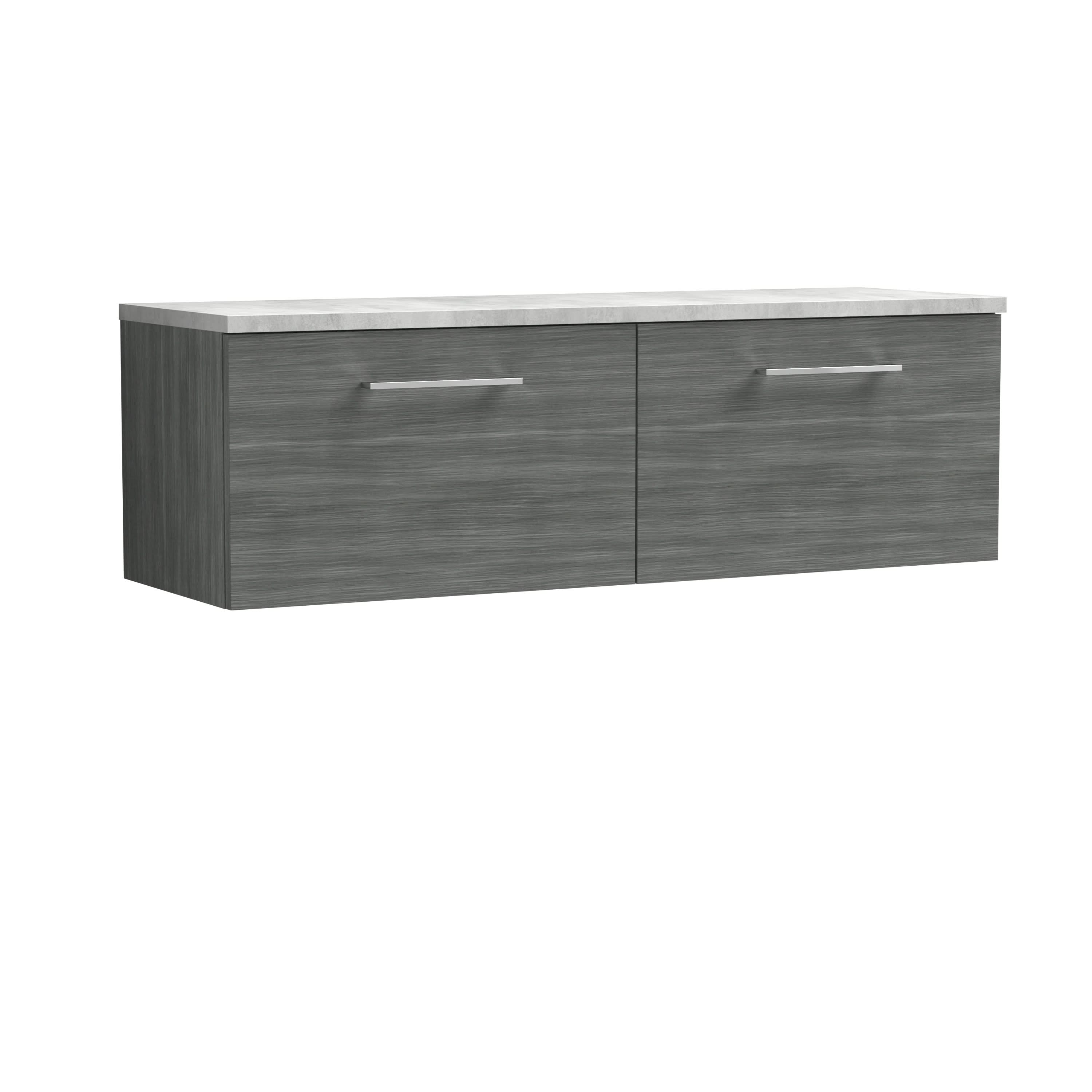 Nuie Arno Wall Hung 2-Drawer Vanity Unit with Laminate Worktop in Bellato Grey, Elegant Counter Top Vanity Unit in Anthracite Woodgrain, 1200mm