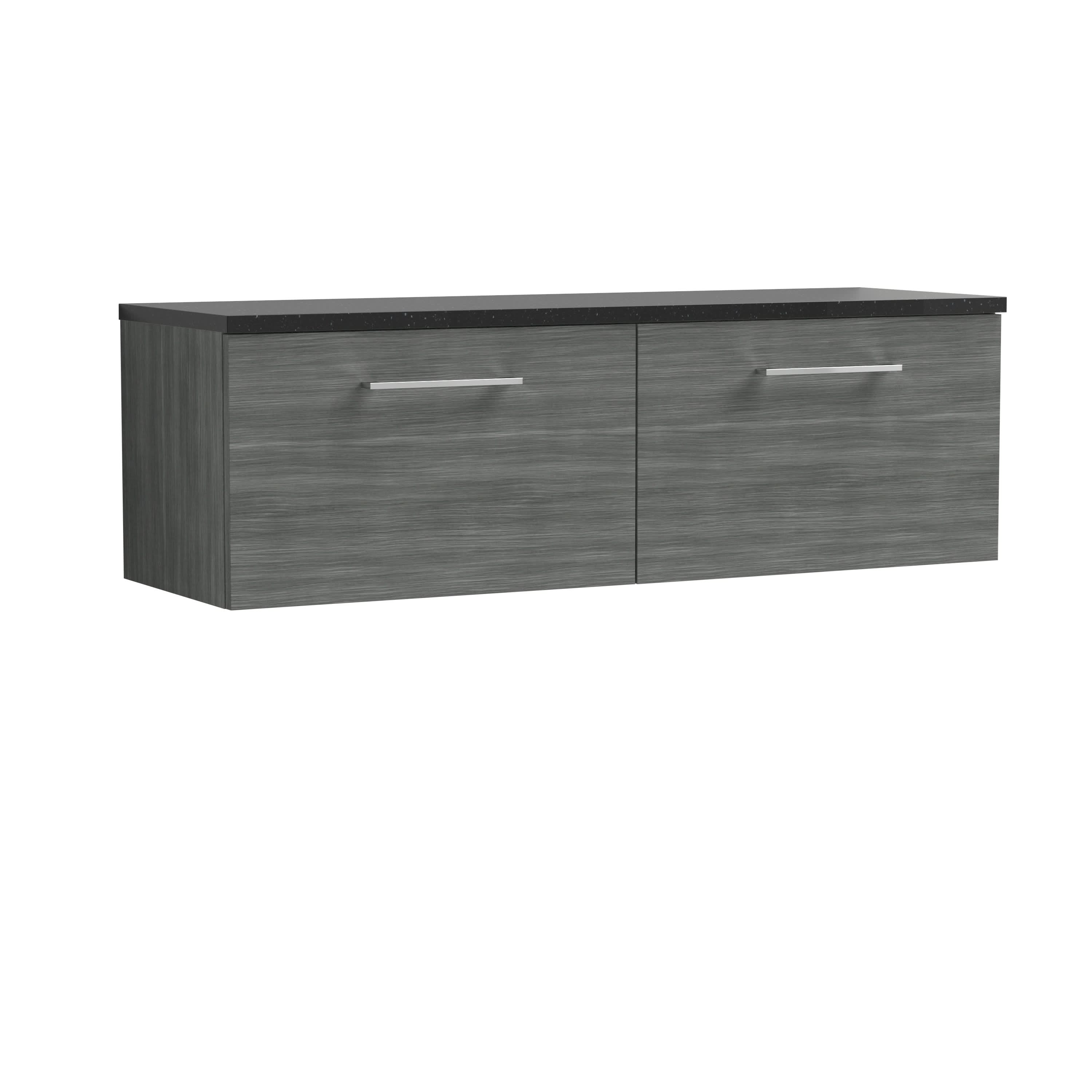 Nuie Arno Wall Hung 2-Drawer Vanity Unit with Laminate Worktop in Black Sparkle, Elegant Counter Top Vanity Unit in Anthracite Woodgrain, 1200mm