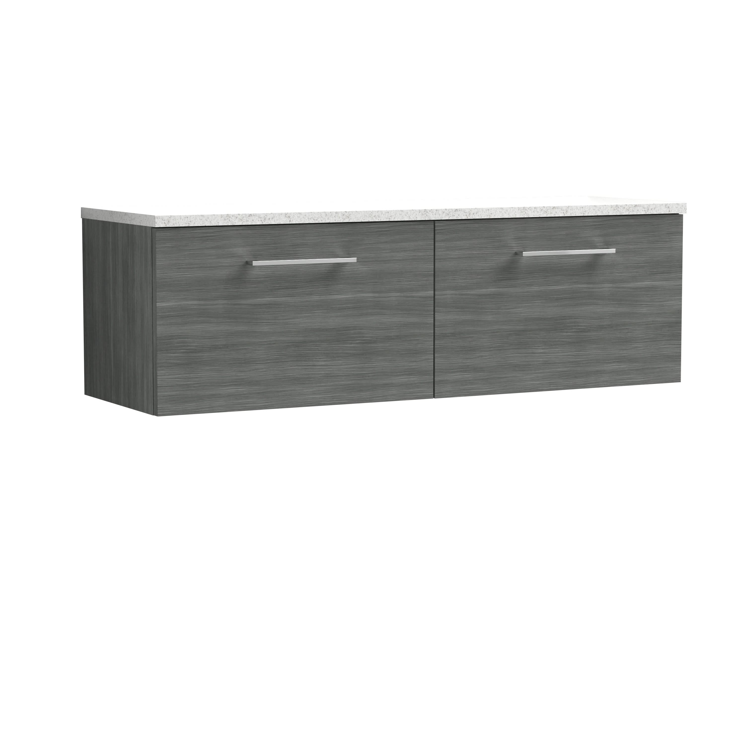 Nuie Arno Wall Hung 2-Drawer Vanity Unit with Laminate Worktop in Sparkling White, Elegant Counter Top Vanity Unit in Anthracite Woodgrain, 1200mm