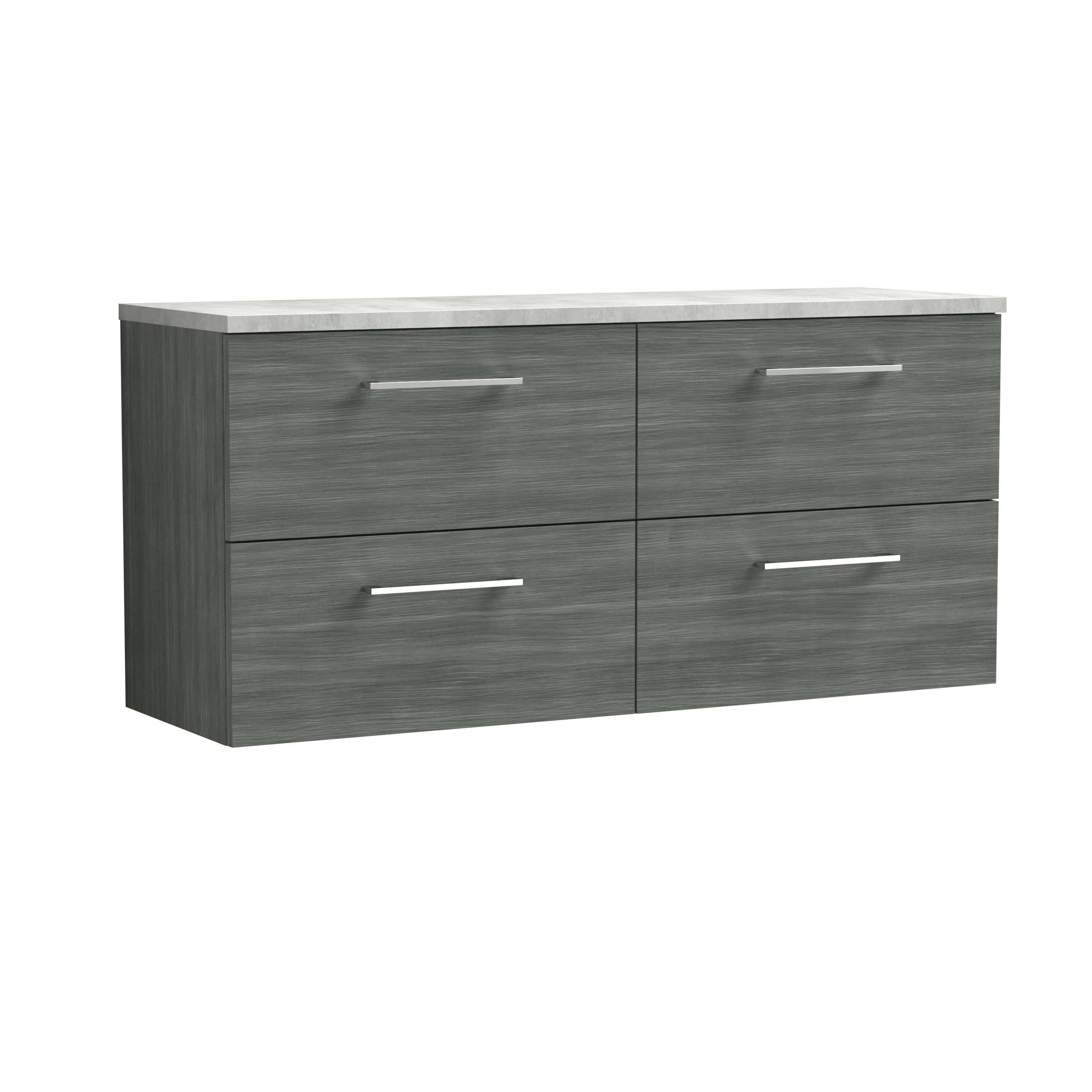 Nuie Arno Wall Hung 4-Drawer Vanity Unit with Laminate Worktop in Bellato Grey, Elegant Counter Top Vanity Unit in Anthracite Woodgrain, 1200mm