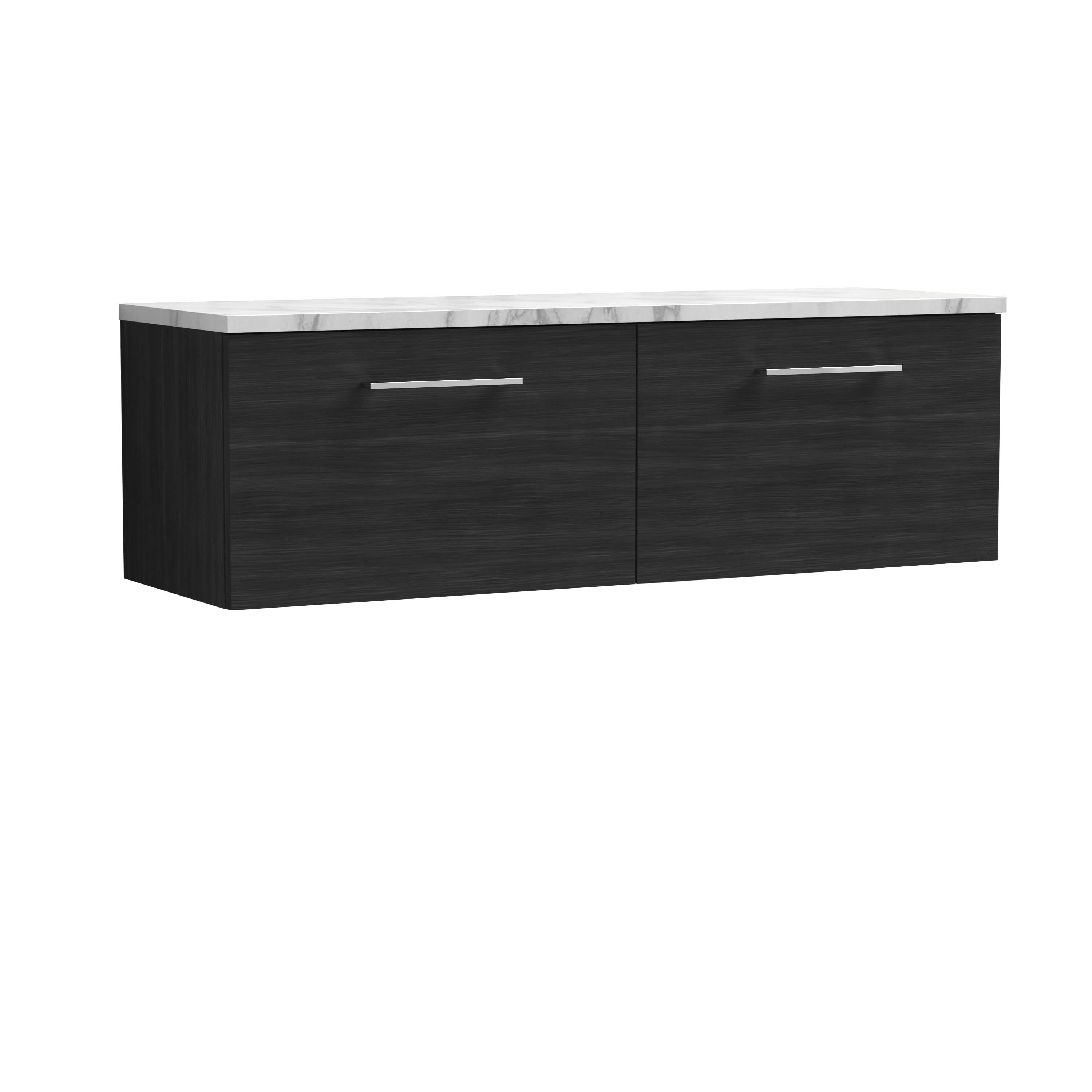 Nuie Arno Wall Hung 2-Drawer Vanity Unit with Laminate Worktop in Carrera Marble, Sleek Counter Top Vanity Unit in Charcoal Black, 1200mm