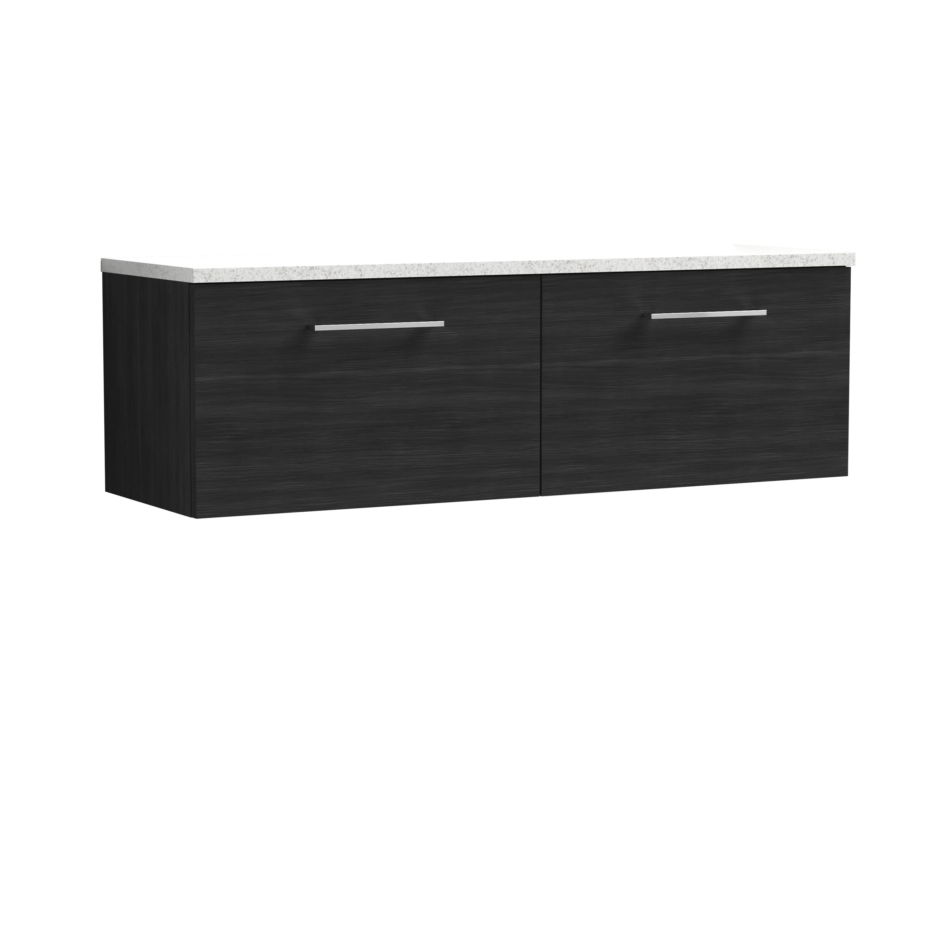 Nuie Arno Wall Hung 2-Drawer Vanity Unit with Laminate Worktop in Sparkling White, Sleek Counter Top Vanity Unit in Charcoal Black, 1200mm