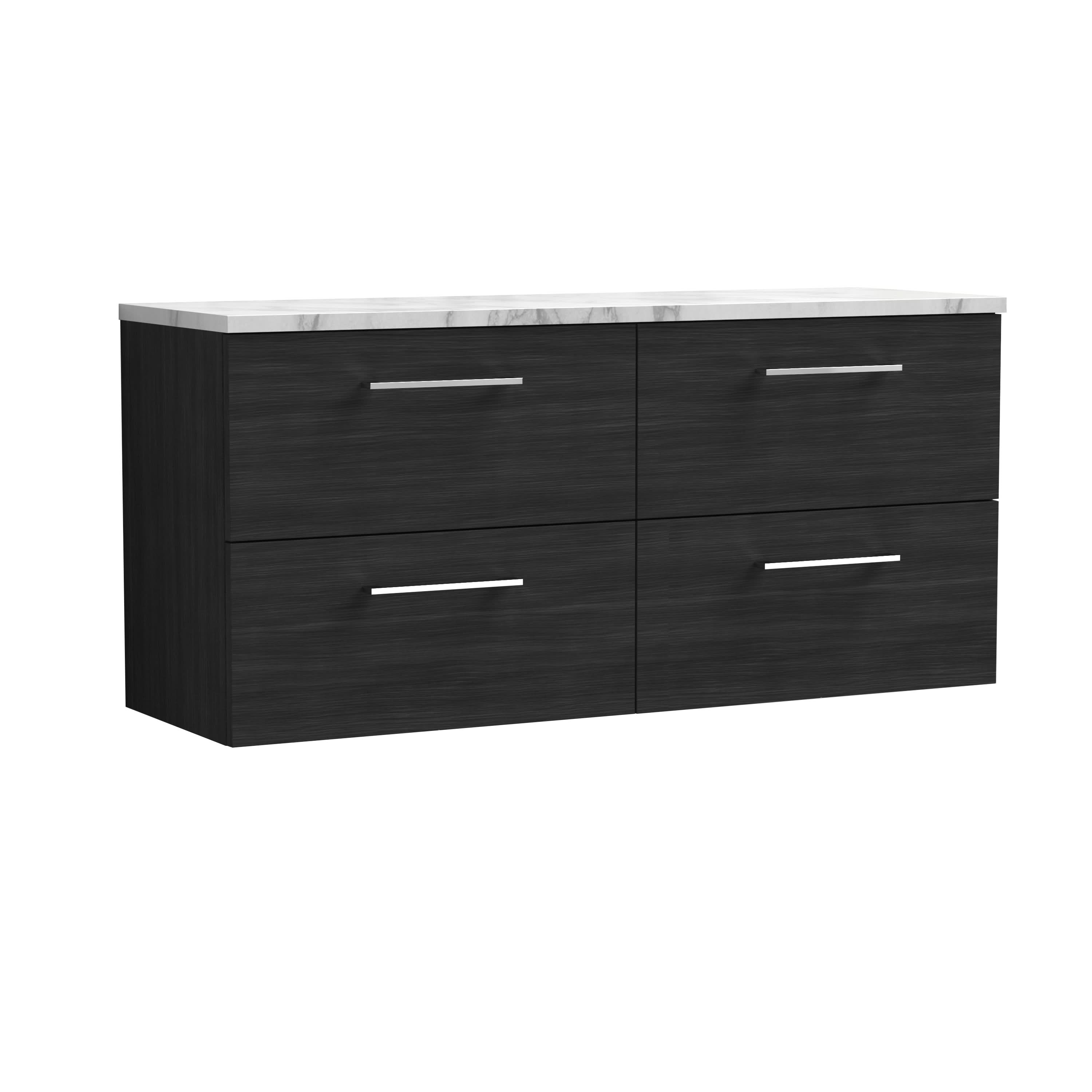 Nuie Arno Wall Hung 4-Drawer Vanity Unit with Laminate Worktop in Carrera Marble, Sleek Counter Top Vanity Unit in Charcoal Black, 1200mm