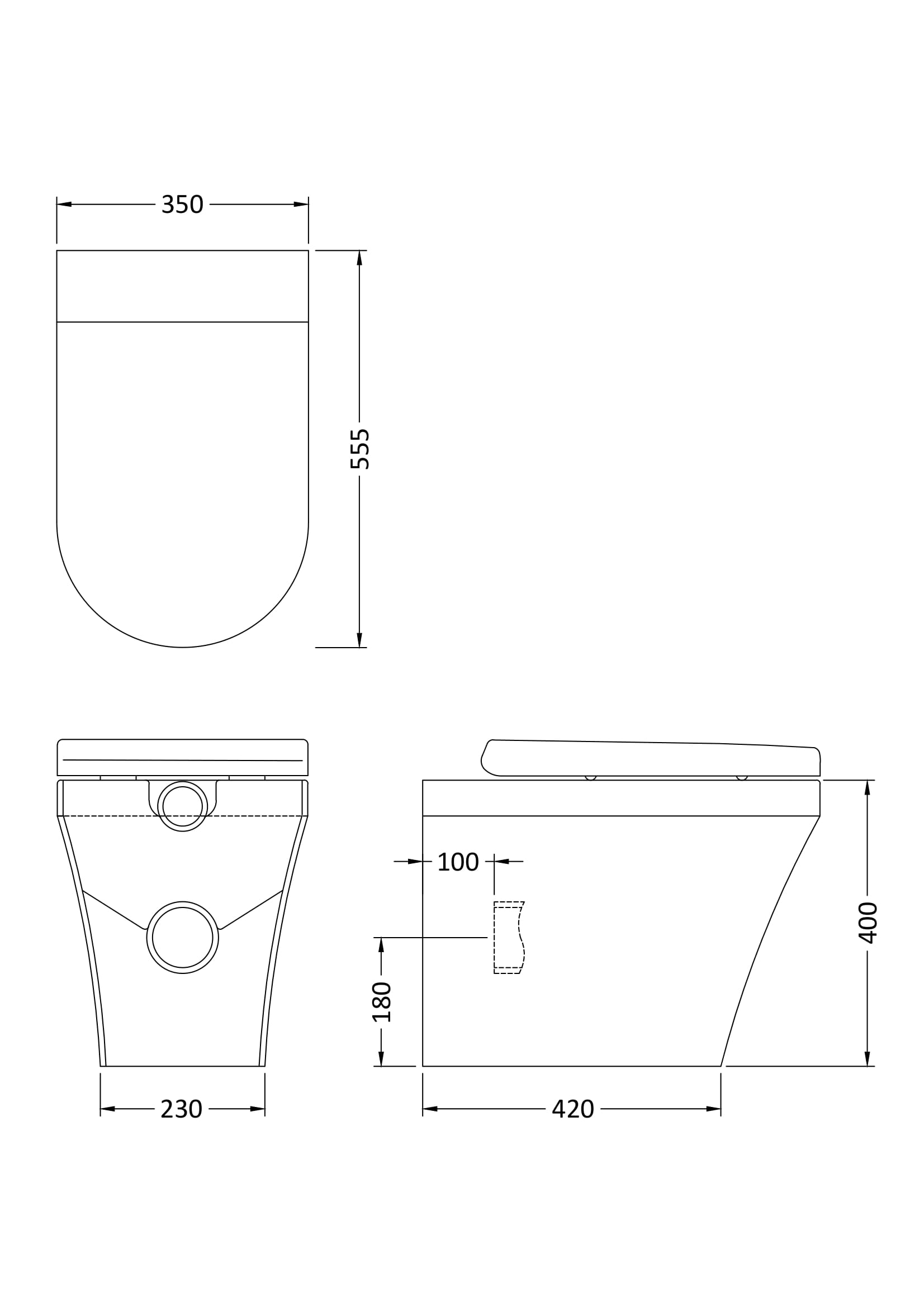 Hudson Reed Luna Back to Wall Pan & Seat, Back to Wall Toilet, Gloss White