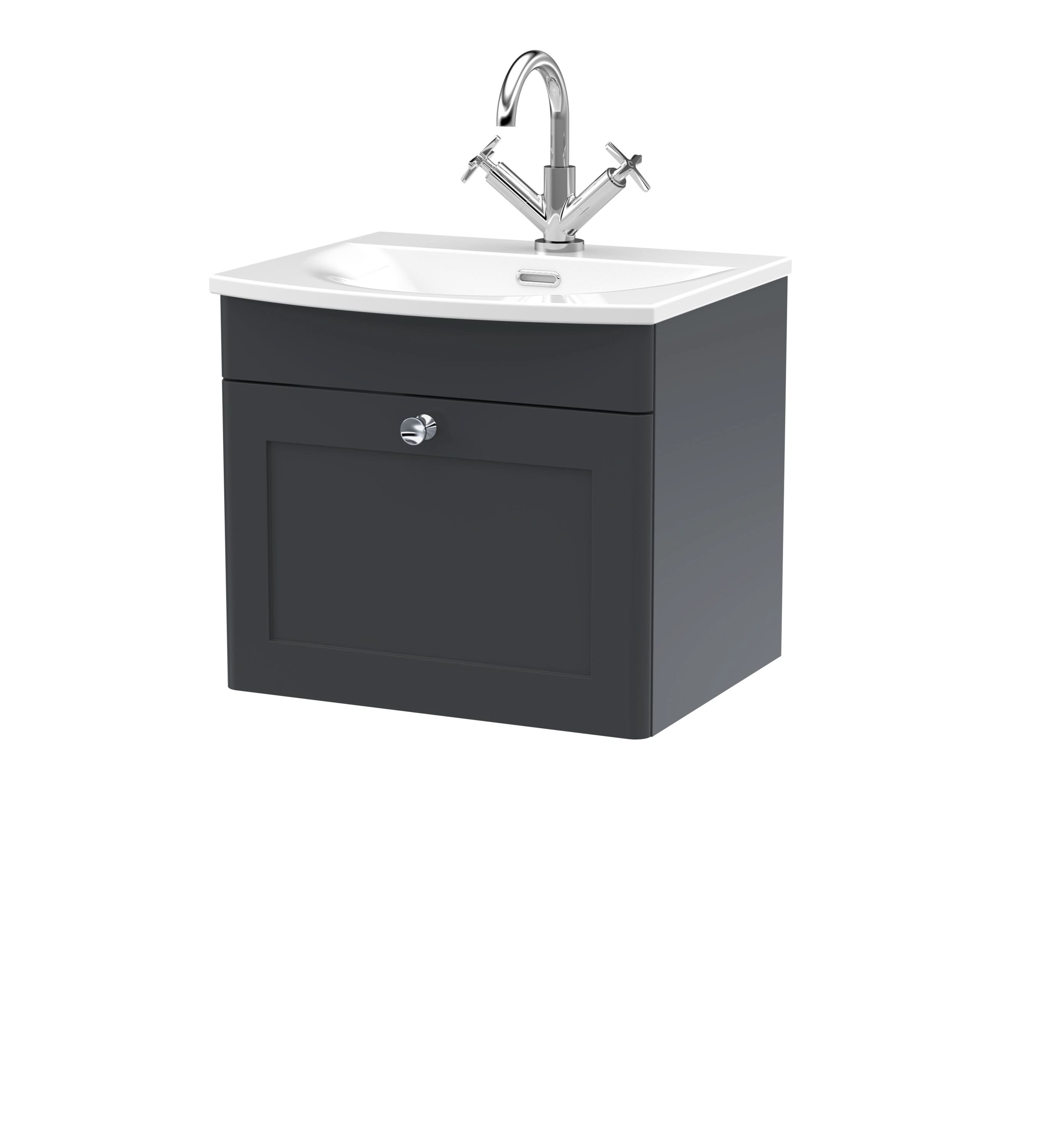 Nuie Classique Wall Hung 1 Drawer Unit & Curved Ceramic Basin, Sink Vanity Unit in Soft Black, 500mm