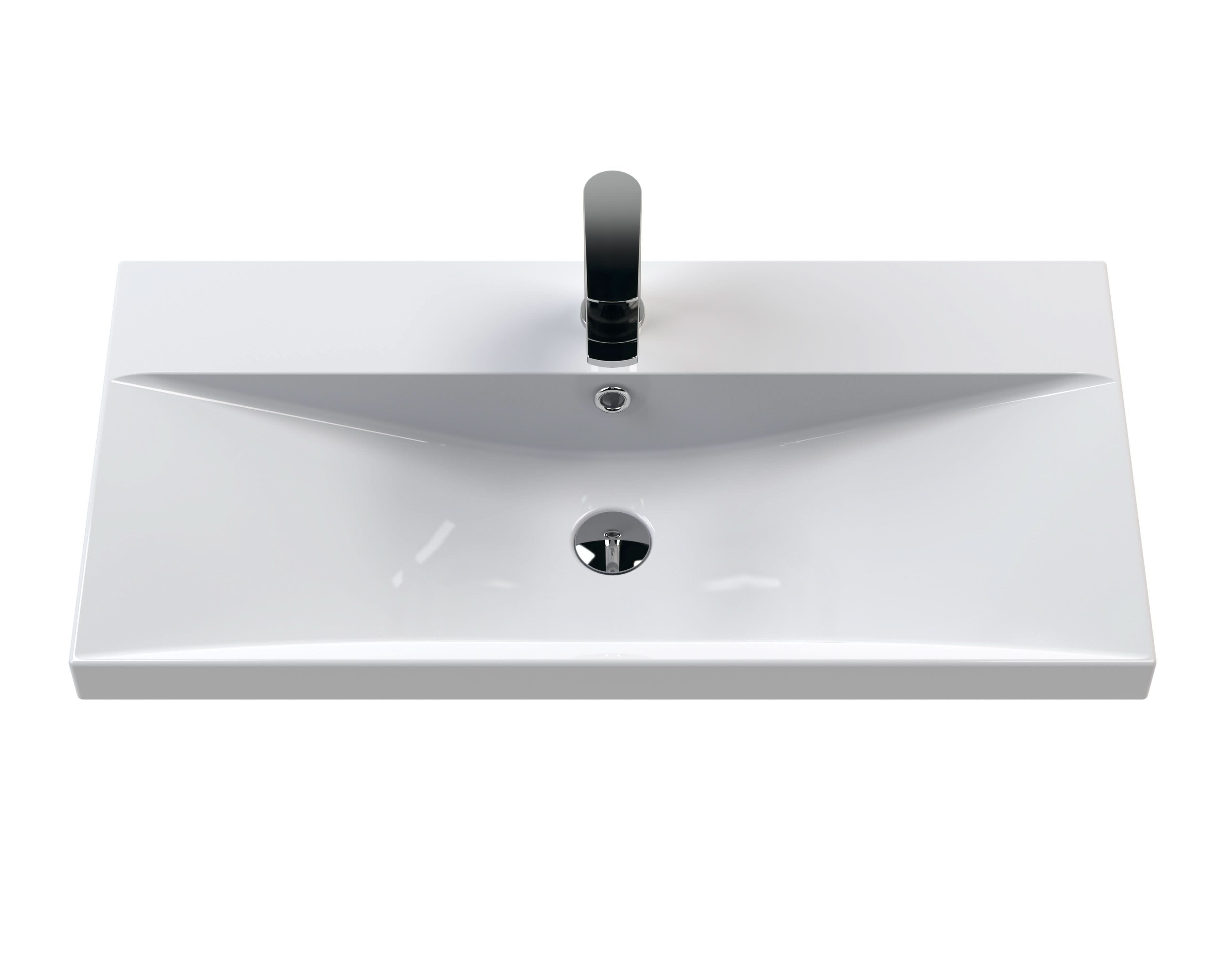 Hudson Reed Fluted Wall Hung 1-Drawer Vanity and Thin-Edge Basin, Contemporary Sink Vanity Unit, Satin White, 800mm