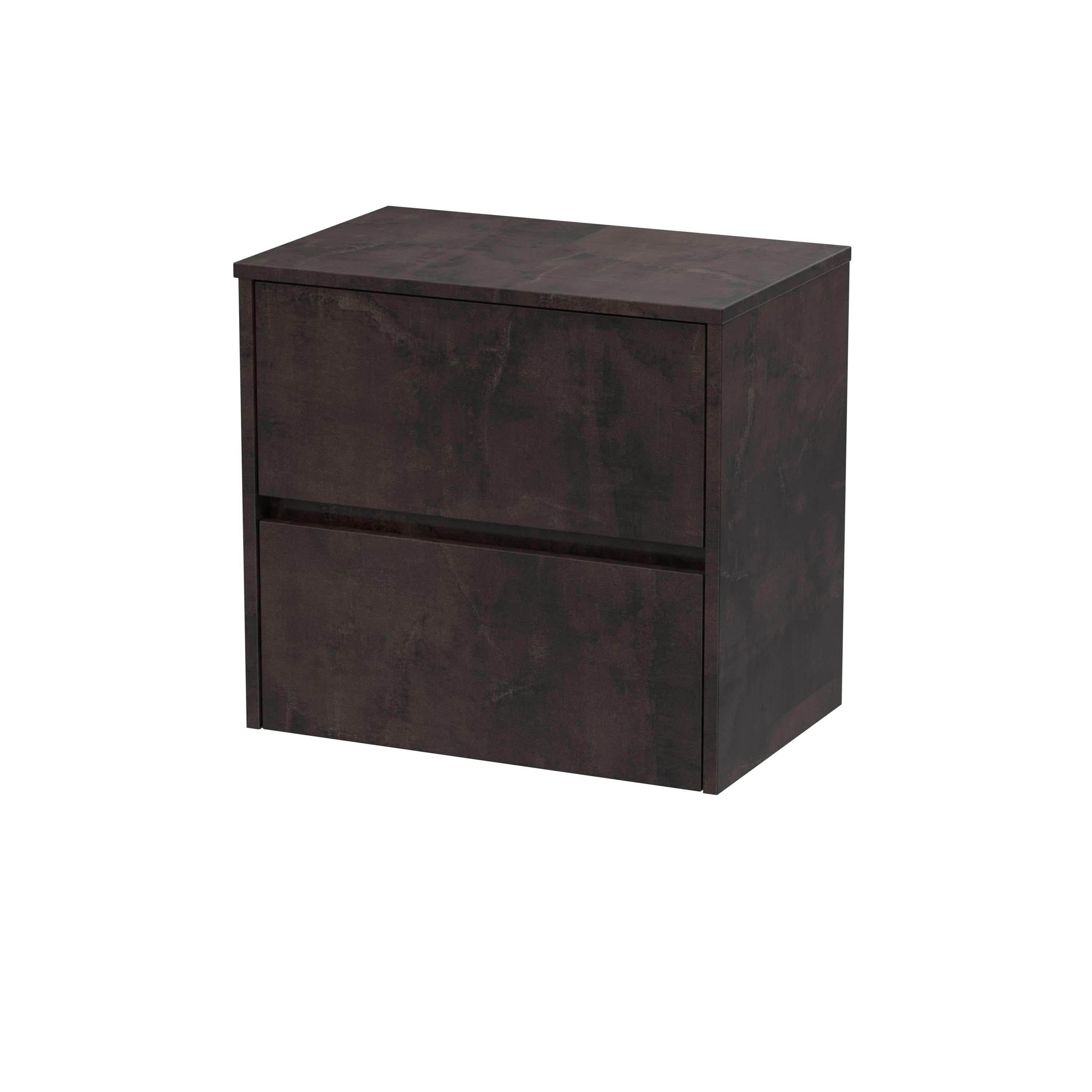 Nuie Havana Wall Hung 2-Drawer Vanity Unit & Worktop in Metallic Slate, Countertop Basin Unit in Metallic Slate, 600mm
