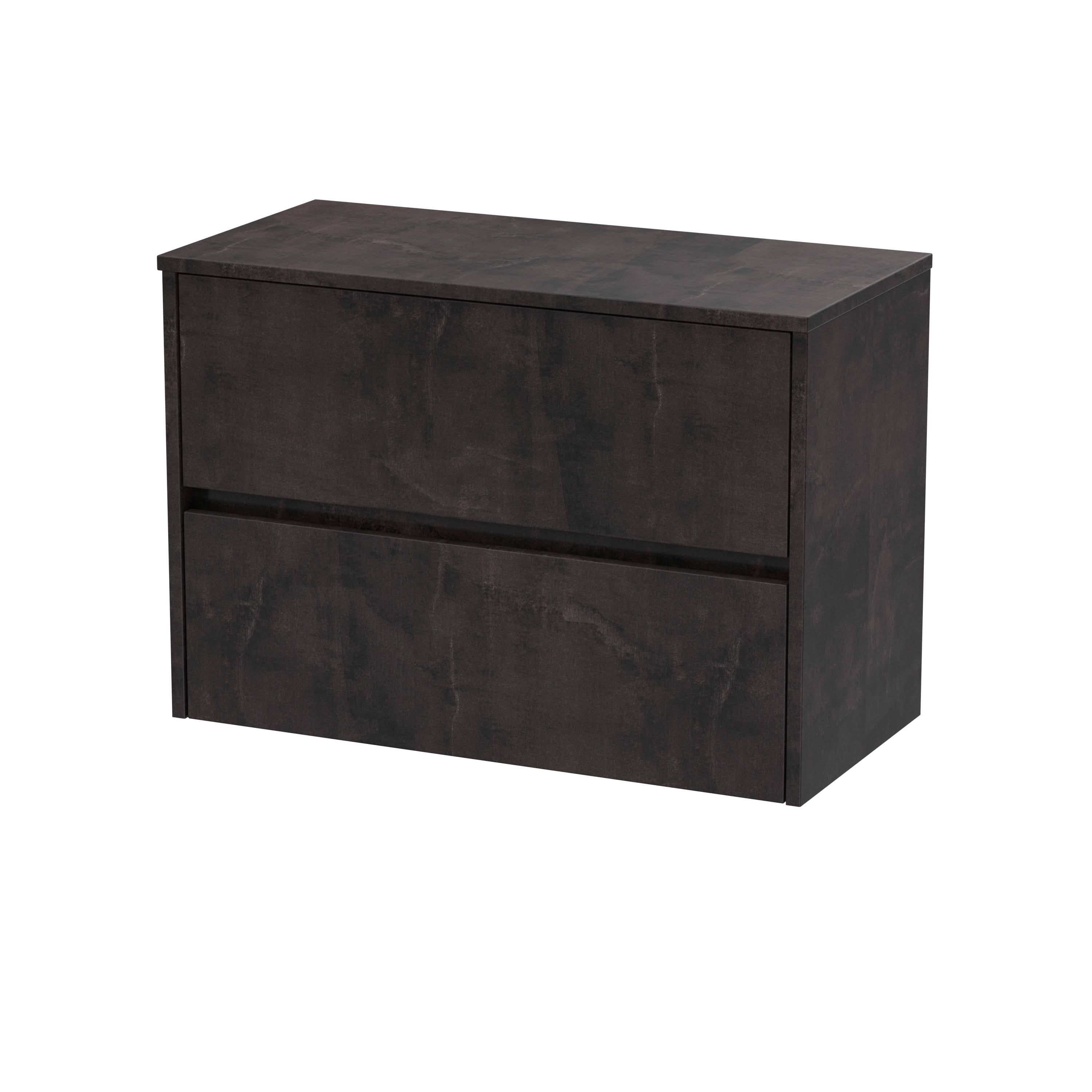 Nuie Havana Wall Hung 2-Drawer Vanity Unit & Worktop in Metallic Slate, Countertop Basin Unit in Metallic Slate, 800mm