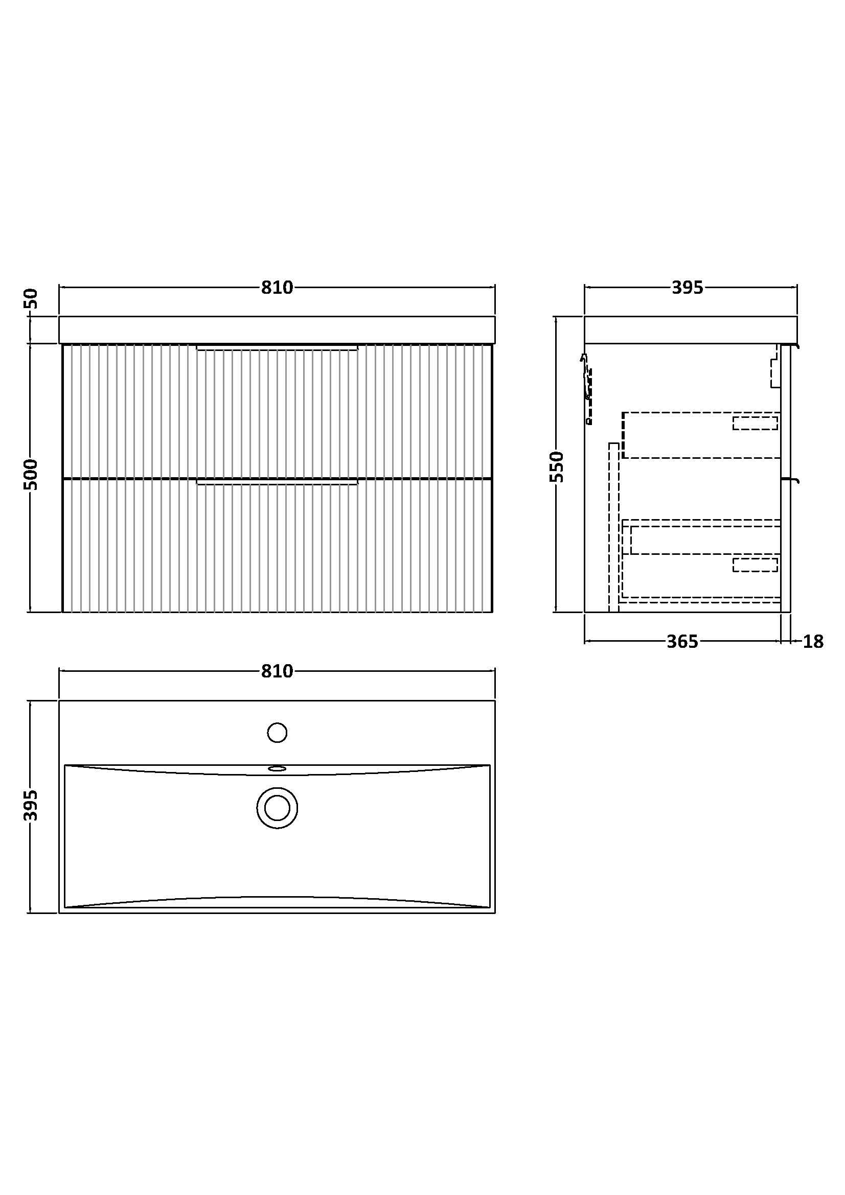 Hudson Reed Fluted Wall Hung 2-Drawer Vanity and Thin-Edge Basin, Contemporary Sink Vanity Unit, Satin Grey, 800mm