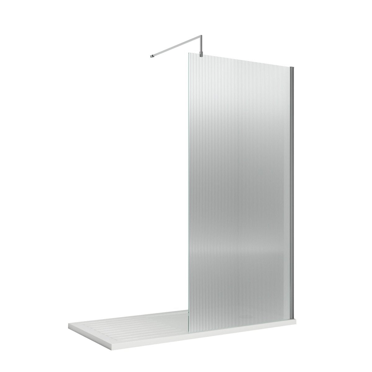 Nuie Fluted Wetroom Screen with Support Bar, Durable Toughened Safety Glass Wet Room Glass Panel in Polished Chrome, 1000 x 1850mm
