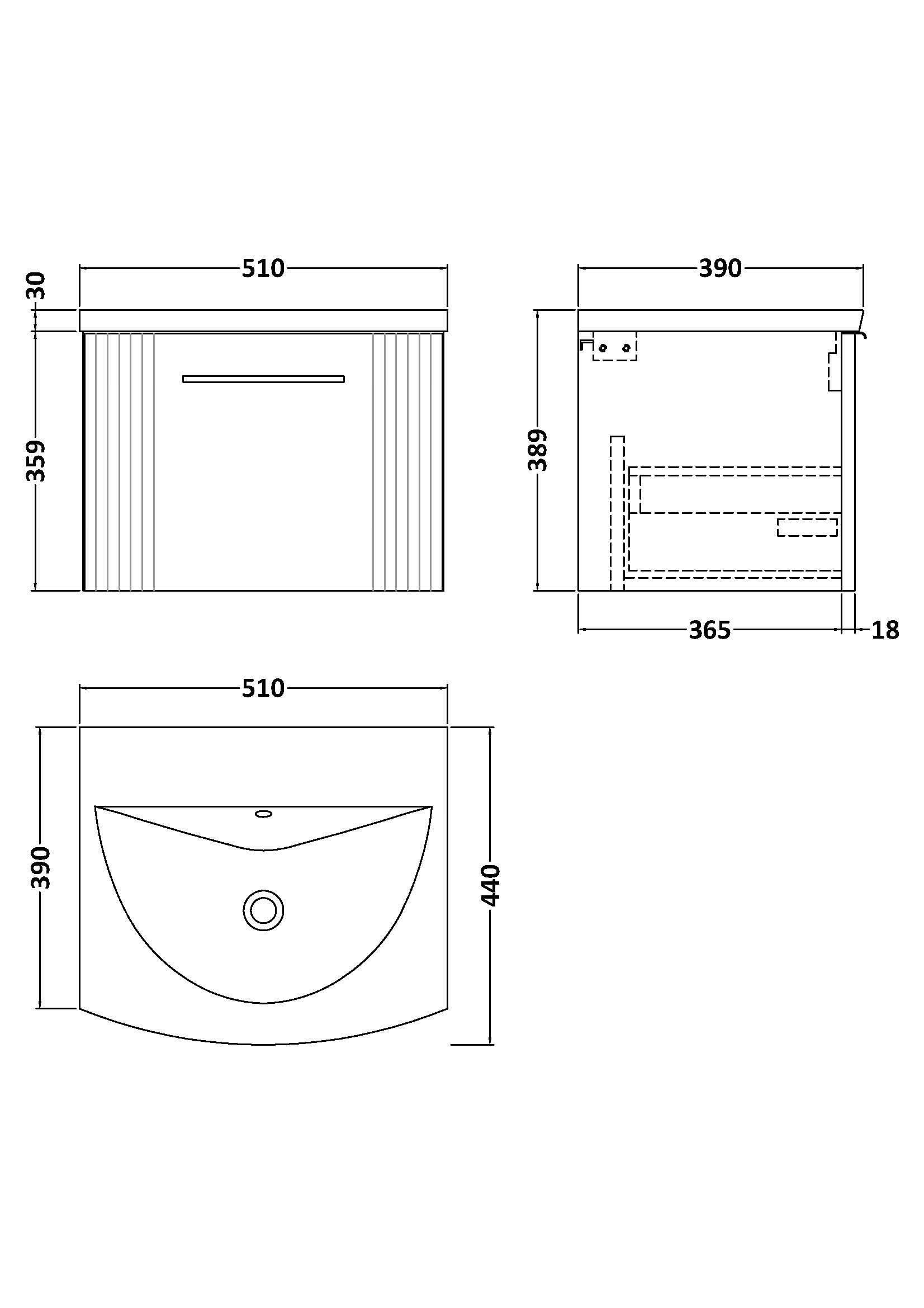 Nuie Deco 1 Drawer Wall Hung Vanity Unit With Basin-4 500mm Wide