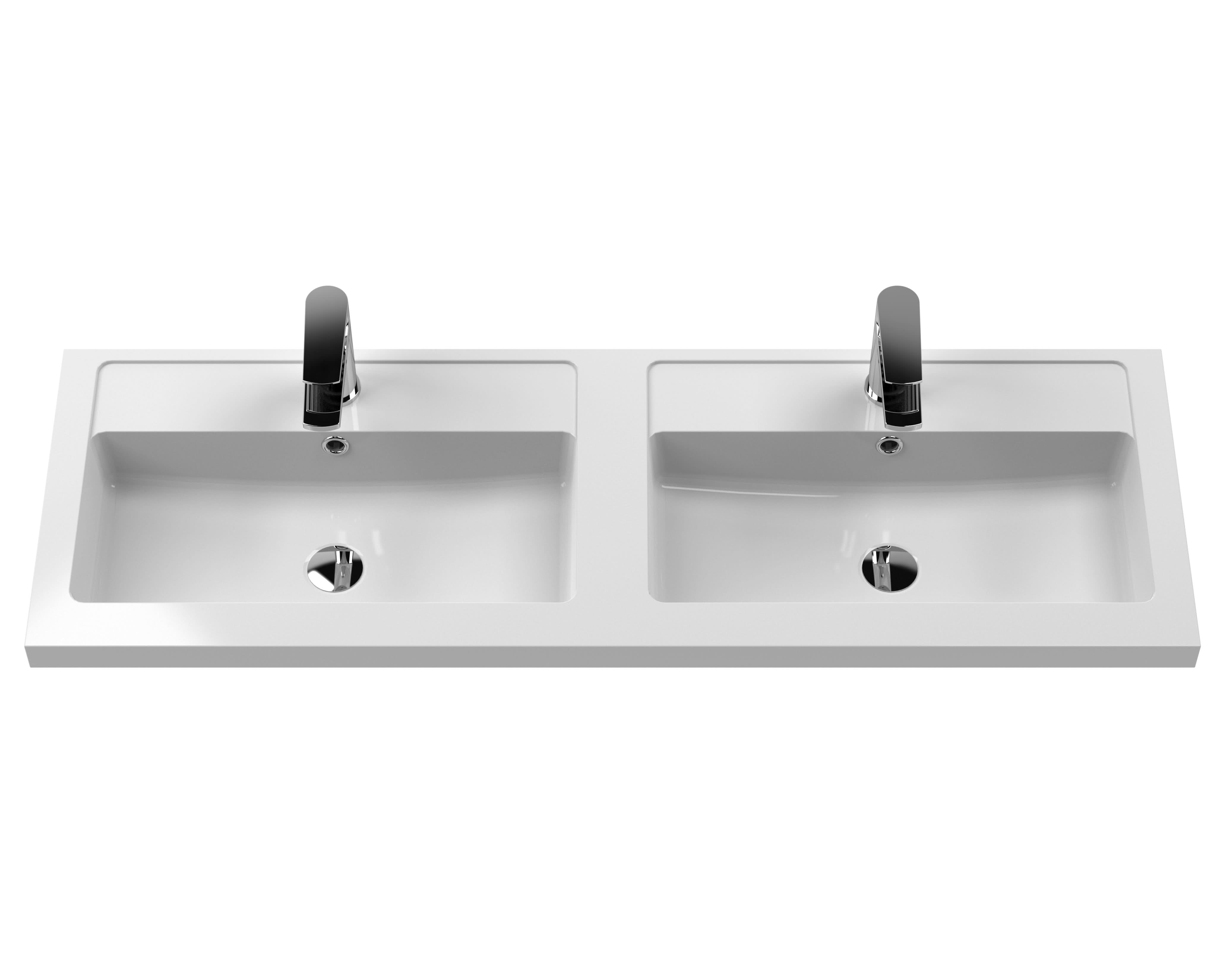 Nuie Deco 2 Drawer Wall Hung Vanity Unit With Double Polymarble Basin 1200mm Wide