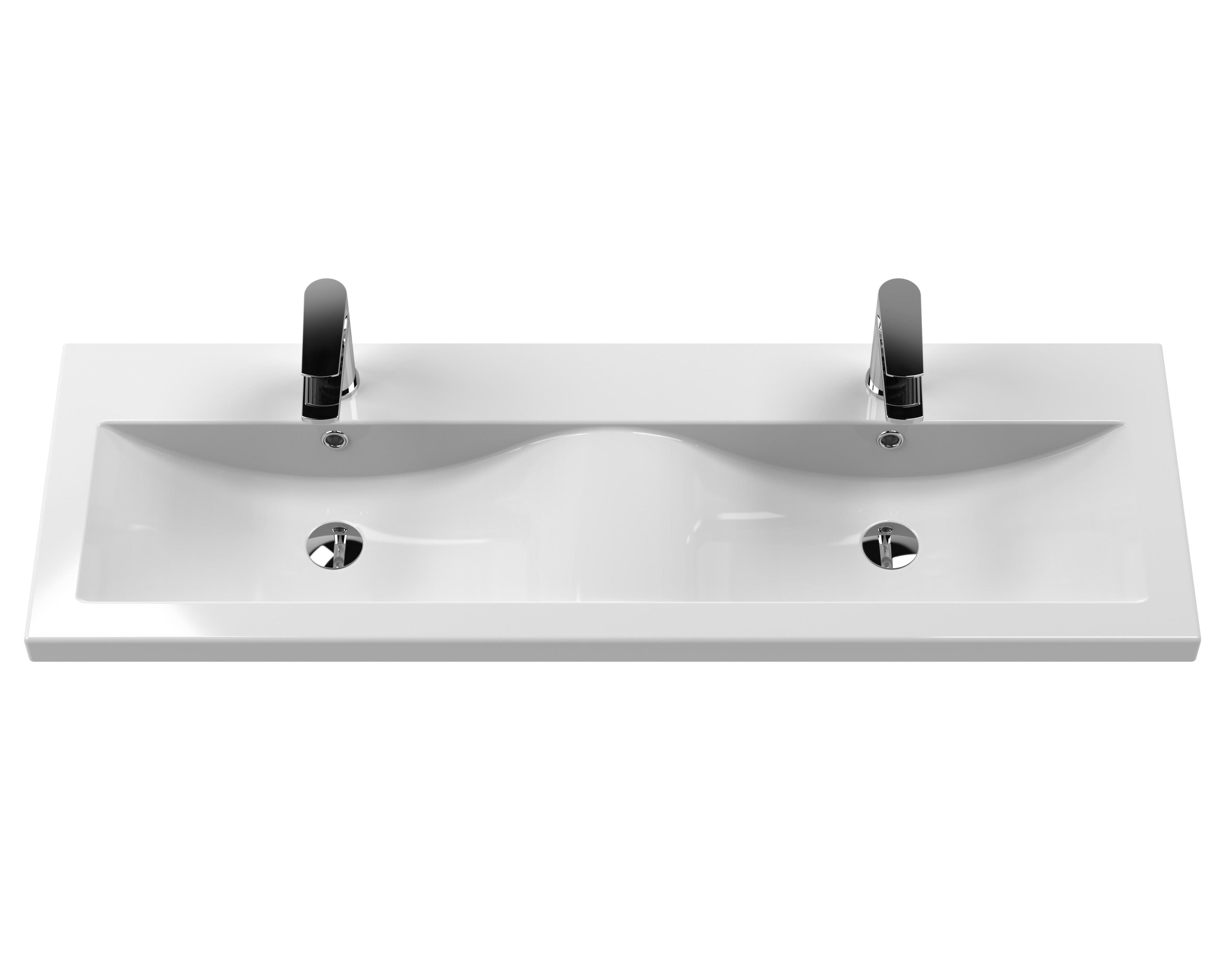 Nuie Deco 2 Drawer Wall Hung Vanity Unit With Double Ceramic Basin 1200mm Wide
