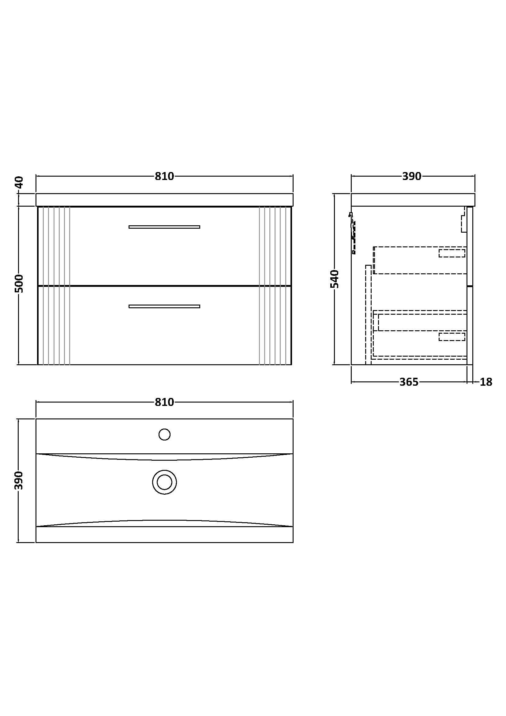 Nuie Deco 2 Drawer Wall Hung Vanity Unit With Basin-1 800mm Wide