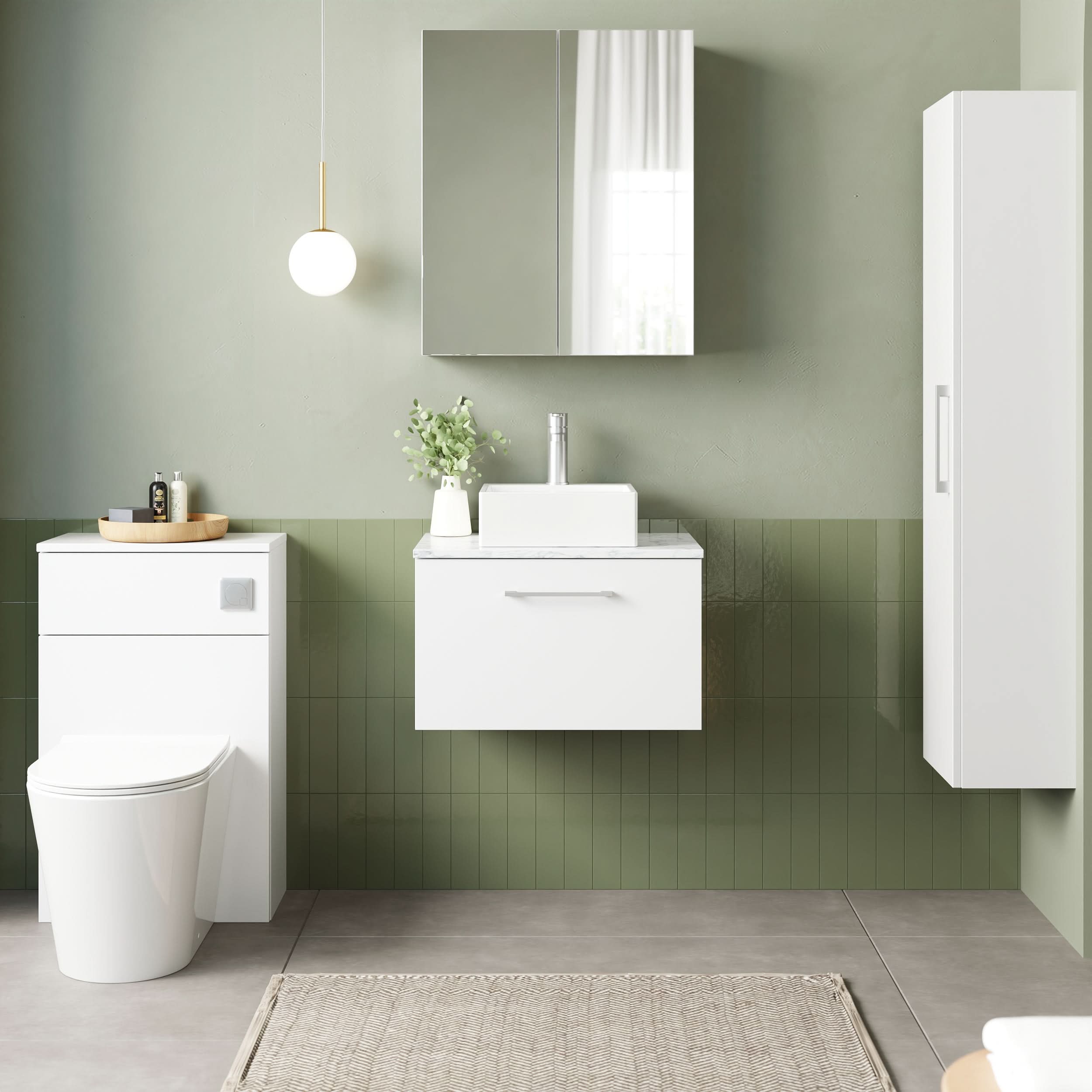 Nuie Arno Wall Hung 1-Drawer Vanity & Laminate Worktop, Compact Countertop Basin Unit with Sleek Storage for Modern Bathrooms, 600mm
