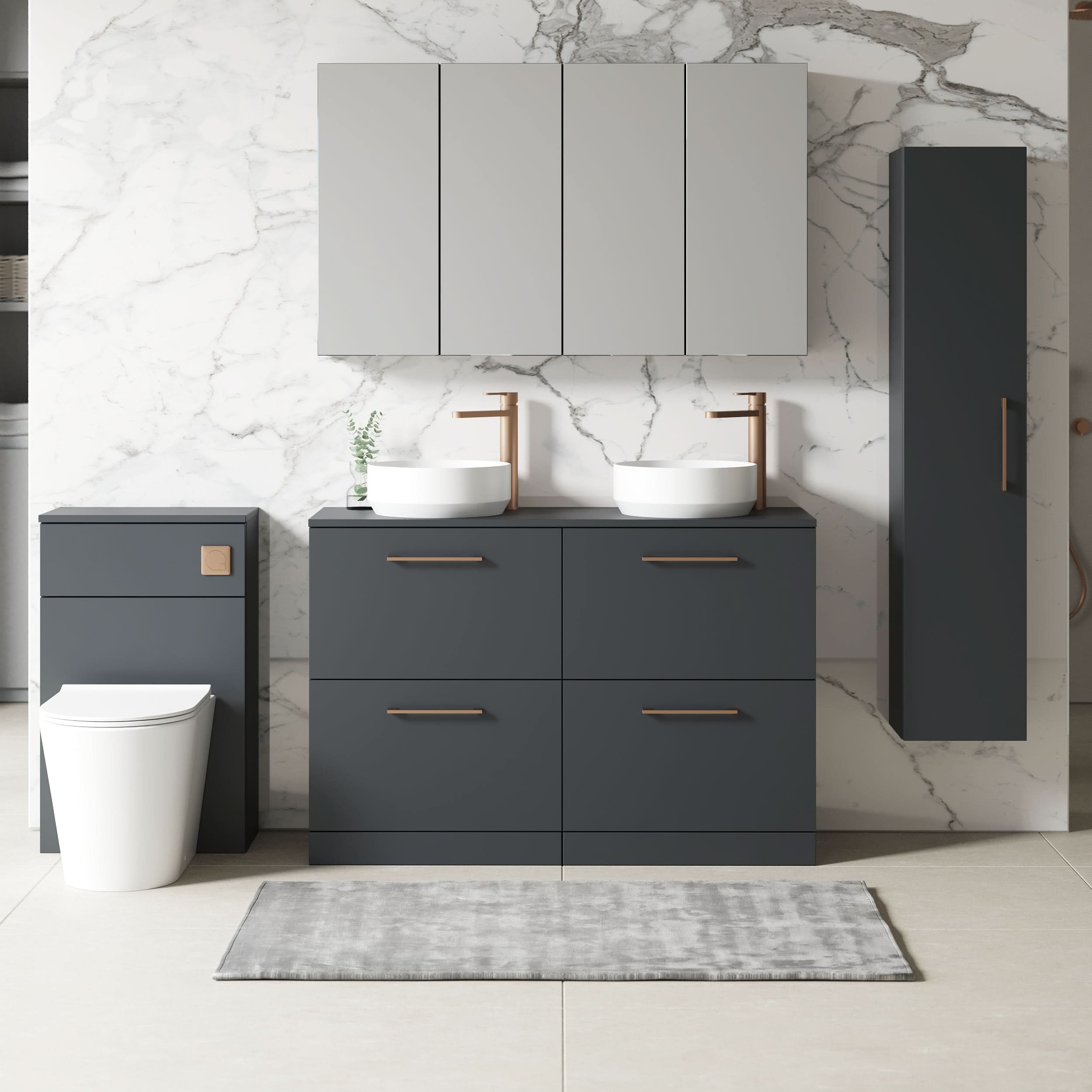 Nuie Arno Floor Standing 4 Drawer Vanity Unit & Laminate Worktop, Stylish Bathroom Vanity Unit in Soft Black, 1200mm