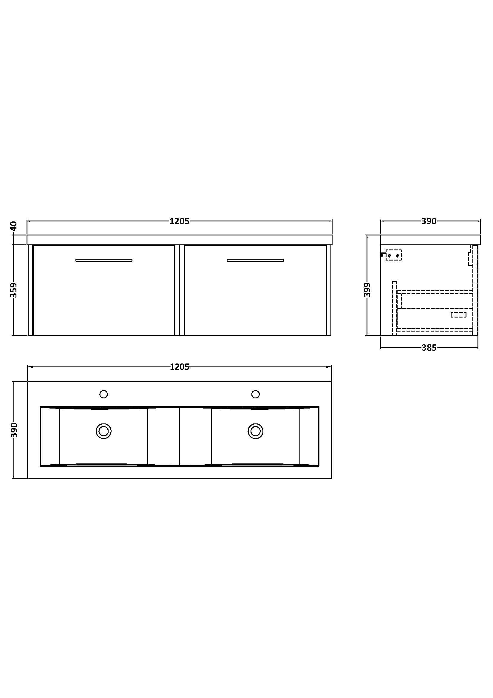 Hudson Reed Fluted Wall Hung 2-Drawer Vanity and Double Vitreous China Basin, Stylish Sink Vanity Unit, Autumn Oak, 1200mm