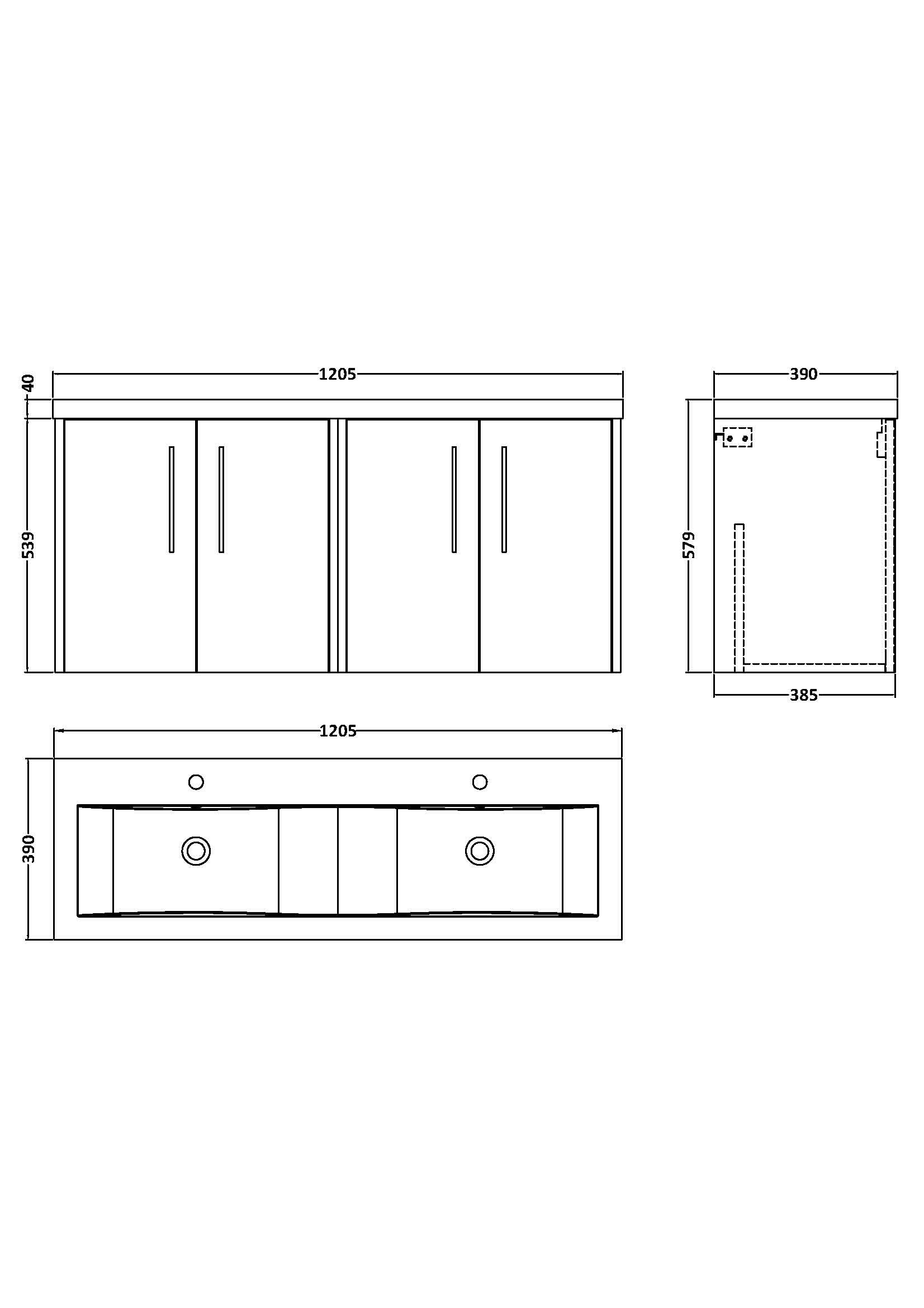 Hudson Reed Fluted Wall Hung 4-Door Vanity and Double Vitreous China Basin, Stylish Sink Vanity Unit, Autumn Oak, 1200mm