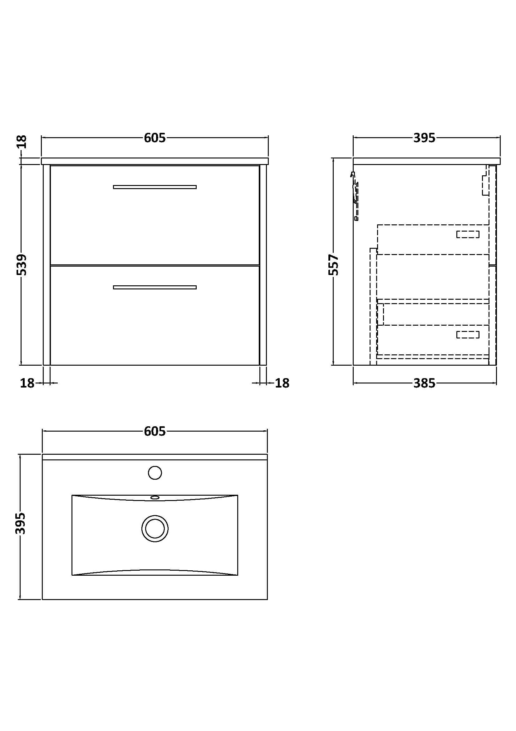 Hudson Reed Juno Wall Hung 2-Drawer Vanity and Minimalist 1 Tap Hole Basin, Modern Sink Vanity Unit, Autumn Oak, 600mm