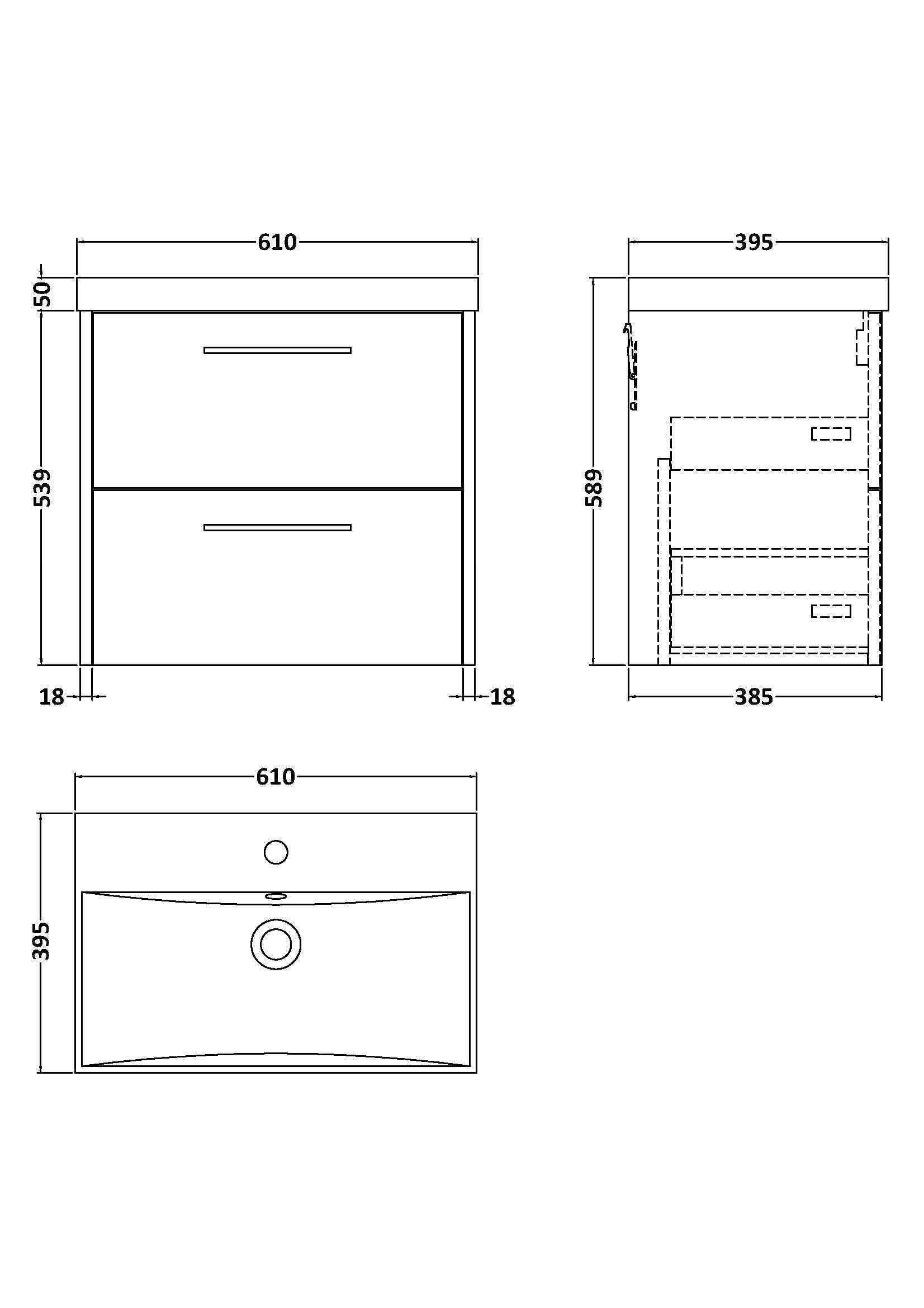 Hudson Reed Juno Wall Hung 2-Drawer Vanity and Thin-Edge 1 Tap Hole Basin, Modern Sink Vanity Unit, Autumn Oak, 600mm