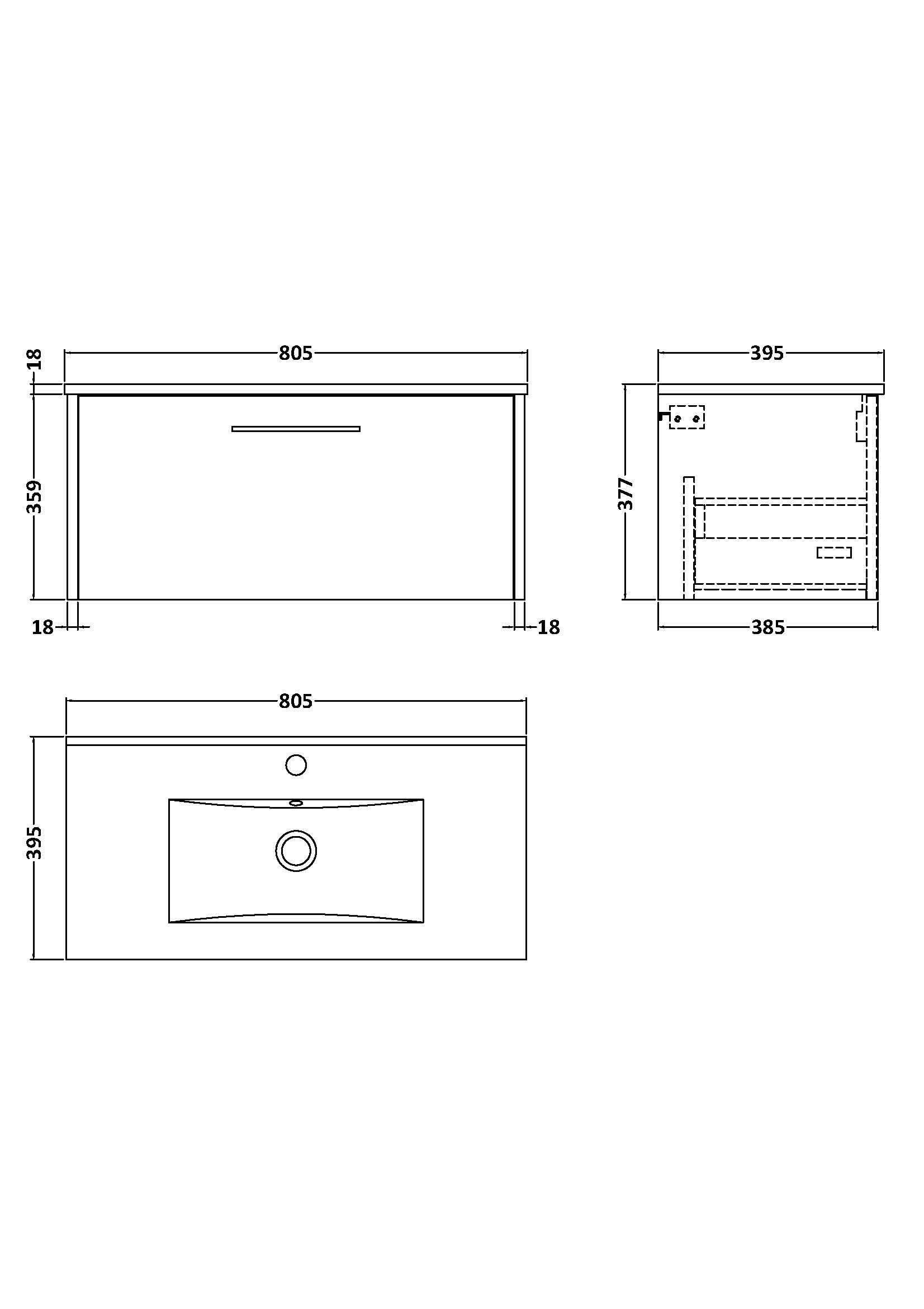 Hudson Reed Juno Wall Hung 1-Drawer Vanity & Minimalist 1 Tap Hole Basin, Contemporary Sink Vanity Unit, Autumn Oak, 800mm