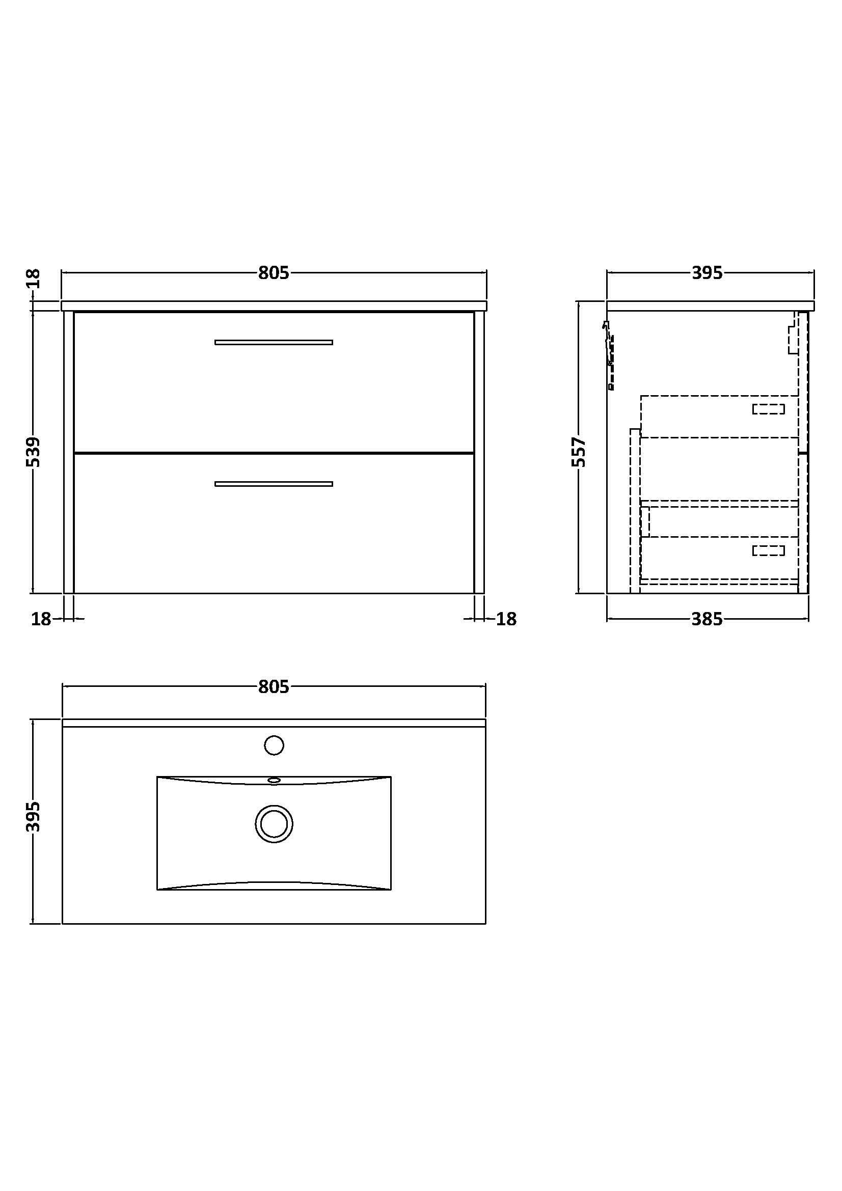 Hudson Reed Juno Wall Hung 2-Drawer Vanity & Minimalist 1 Tap Hole Basin, Contemporary Sink Vanity Unit, Autumn Oak, 800mm