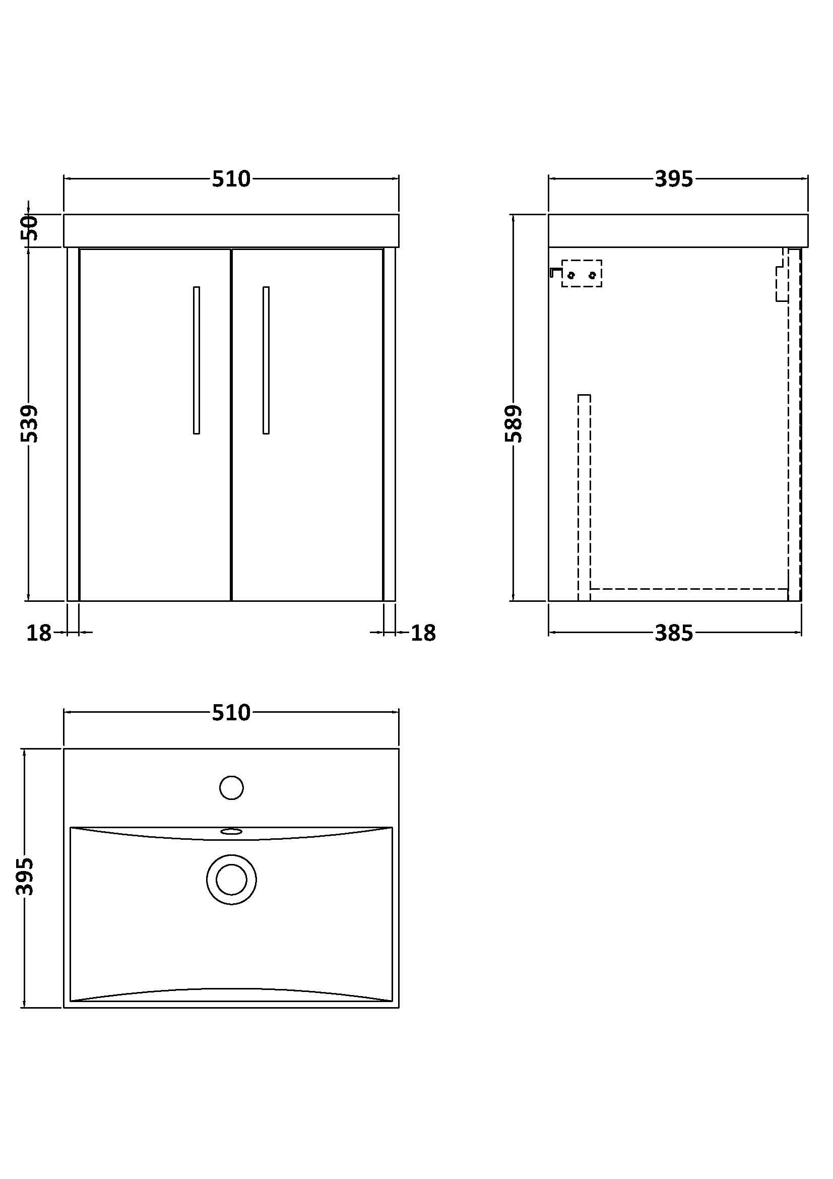 Hudson Reed Juno Wall Hung 2-Door Vanity & Thin-Edge 1 Tap Hole Basin, Premium Sink Vanity Unit, Graphite Grey Woodgrain, 500mm